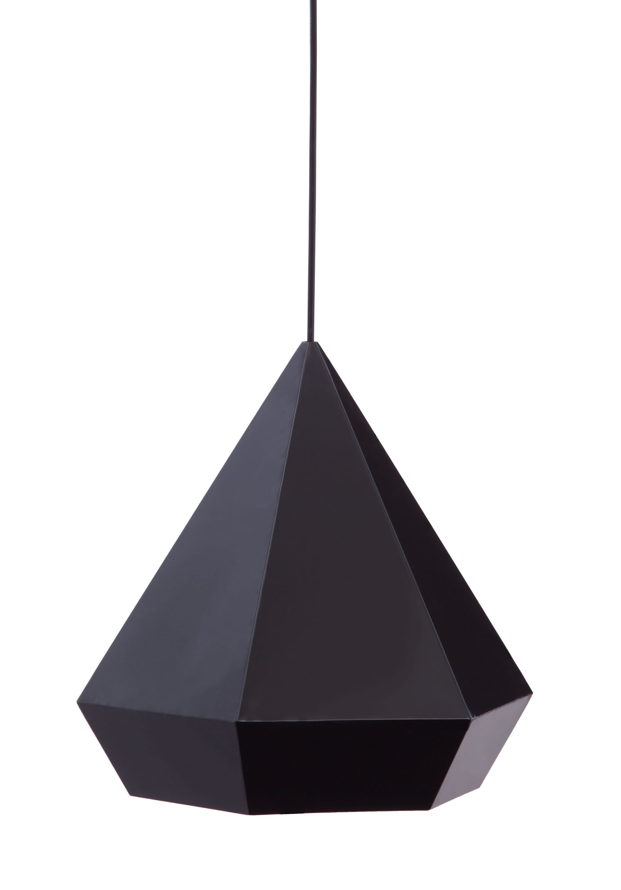 A stylish black painted metal ceiling lamp with geometric design, perfect for modern interiors.