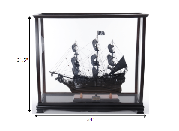 Elegant medium display case for tall ships, made of hardwood with dark mahogany finish, featuring plexiglass panels for visibility and protection.