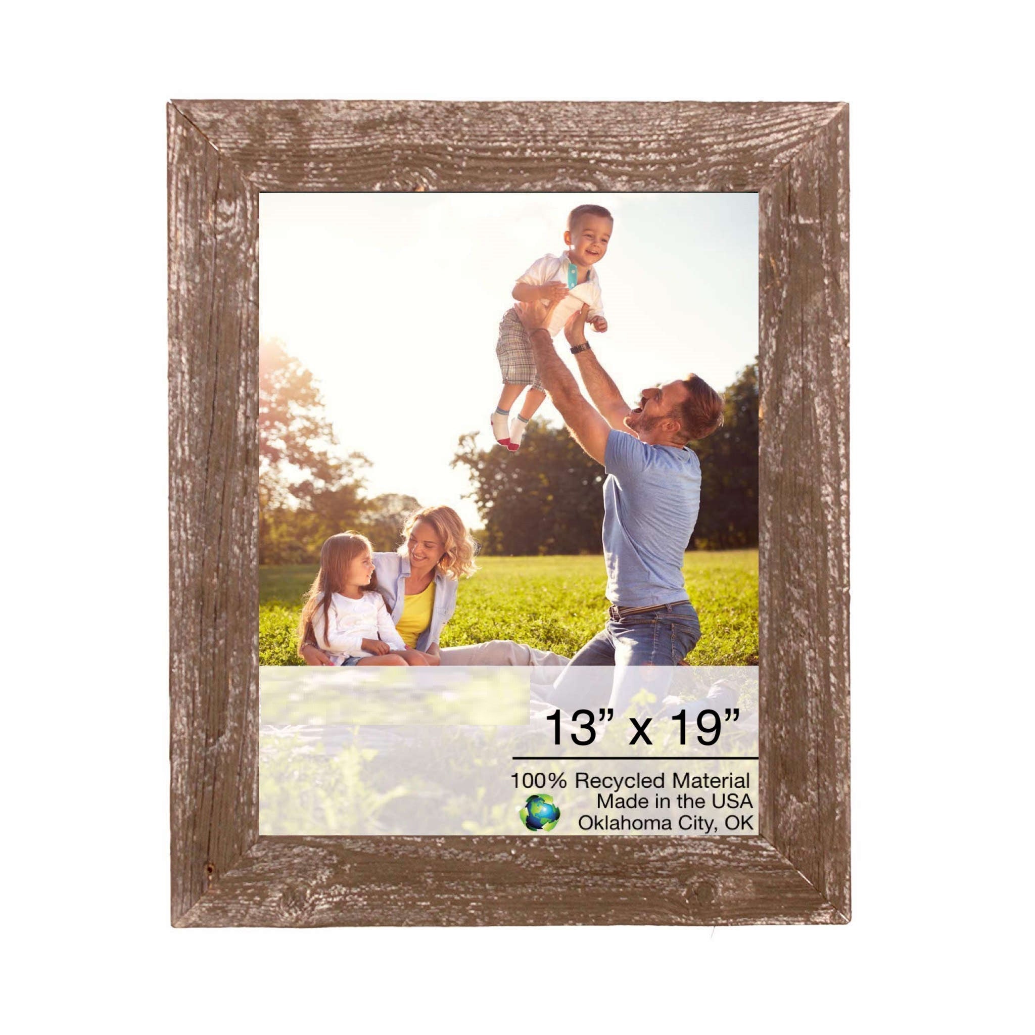 A rustic espresso picture frame made from reclaimed wood, designed to hold 13x19 inch photos, showcasing a charming and eco-friendly aesthetic.