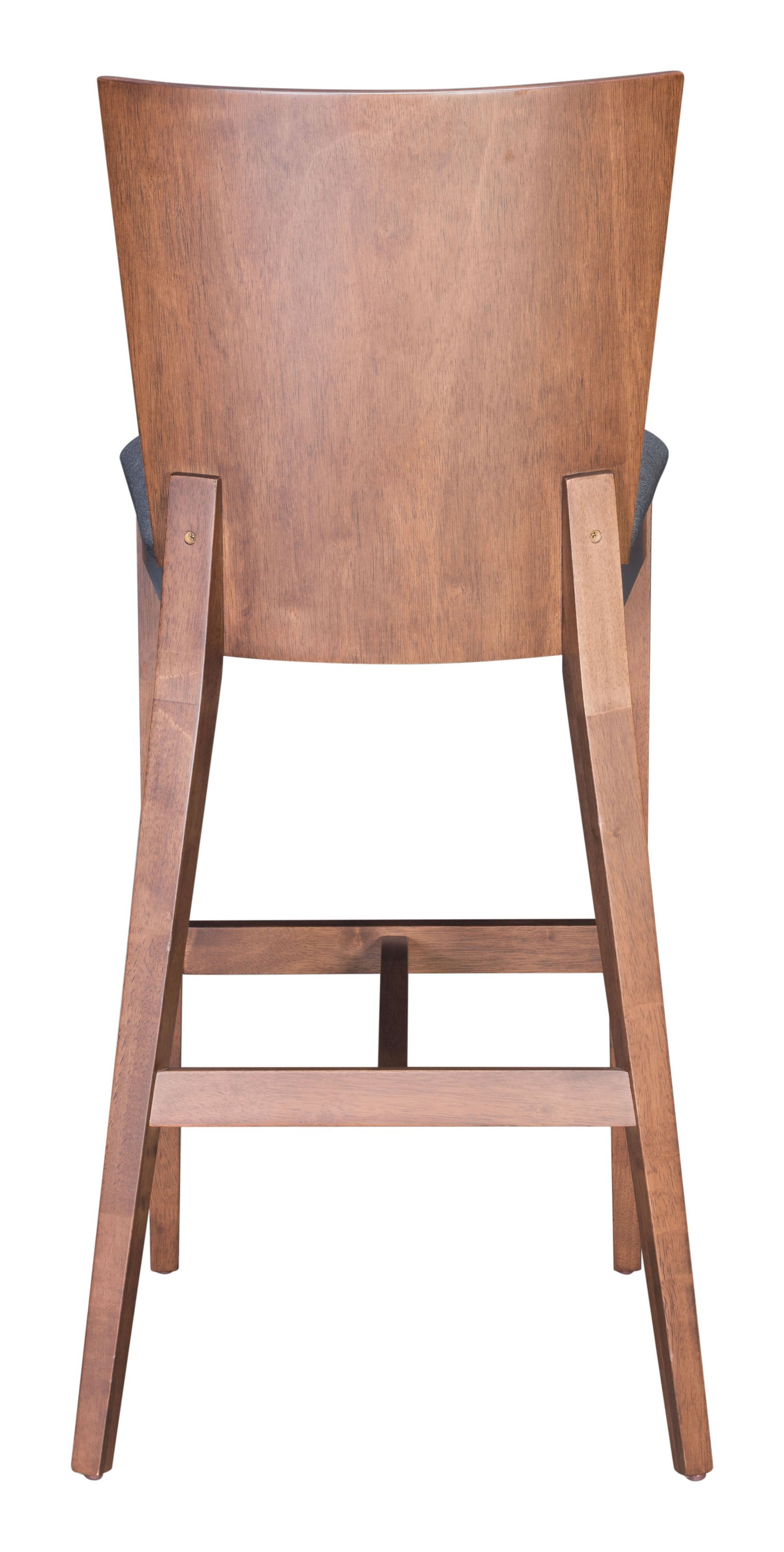 Stylish walnut and dark gray barstool with padded seat and sturdy base, perfect for kitchen or bar areas.