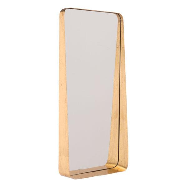 A stunning tall gold mirror with a round frame, elegantly reflecting light and enhancing the decor of any room.