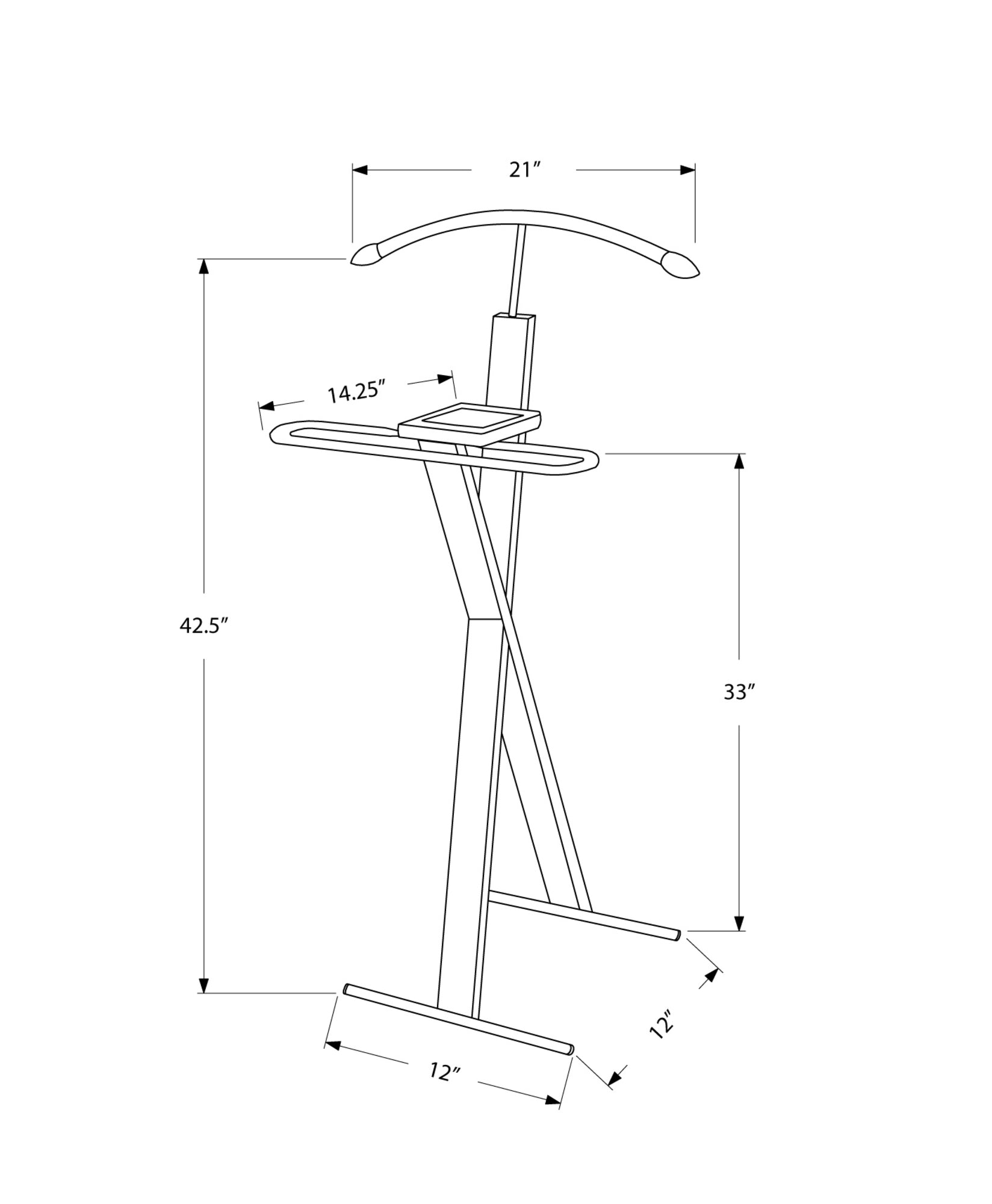 Cappuccino solid wood valet stand with chrome accents, featuring a hanger, accessory tray, and trouser bar, elegantly displayed in a dressing room.