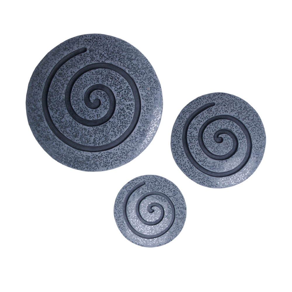 14-inch Gray Round Modern Spiral Wall Art featuring a simple spiral design made of sandstone with glass accents, perfect for contemporary home decor.