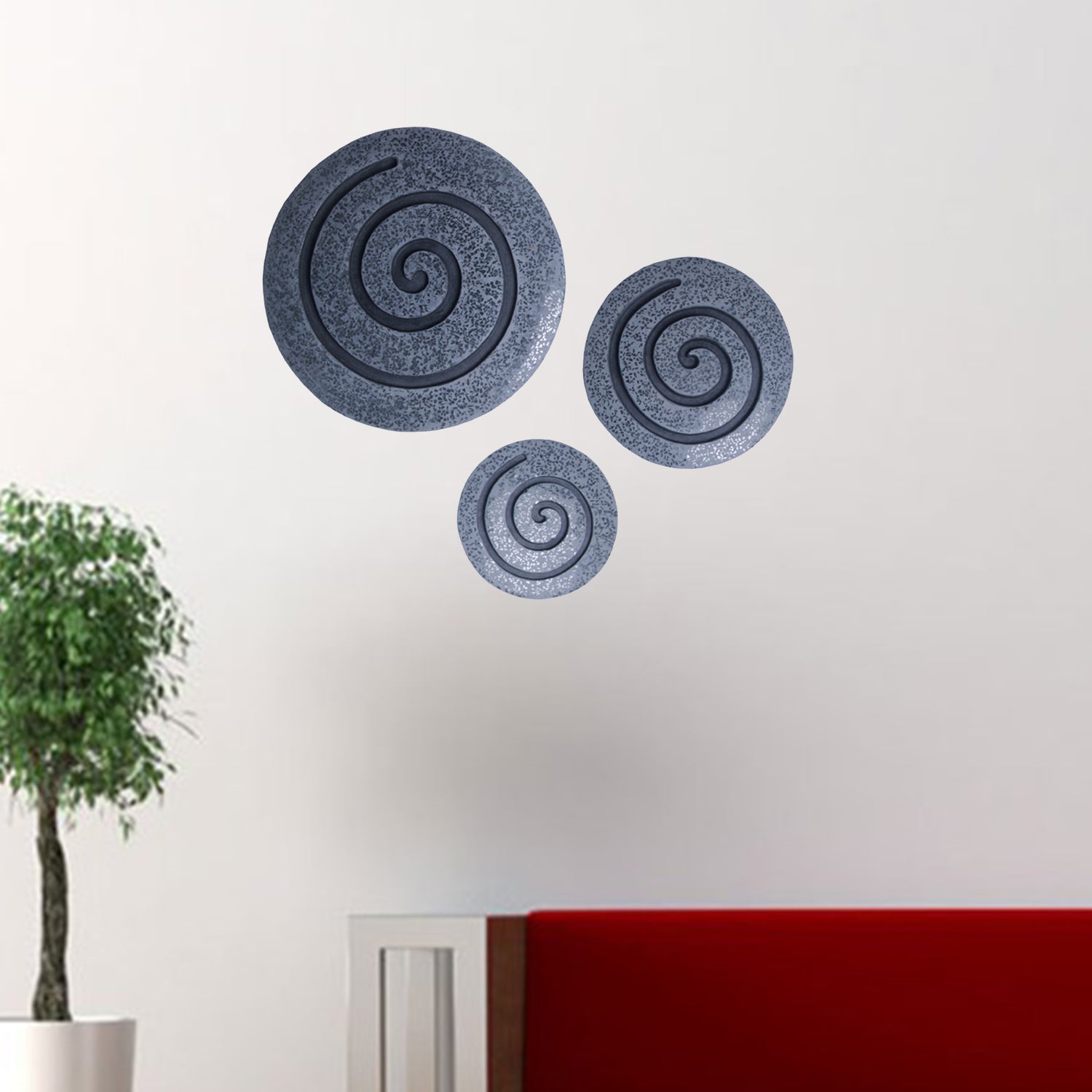 14-inch Gray Round Modern Spiral Wall Art featuring a simple spiral design made of sandstone with glass accents, perfect for contemporary home decor.