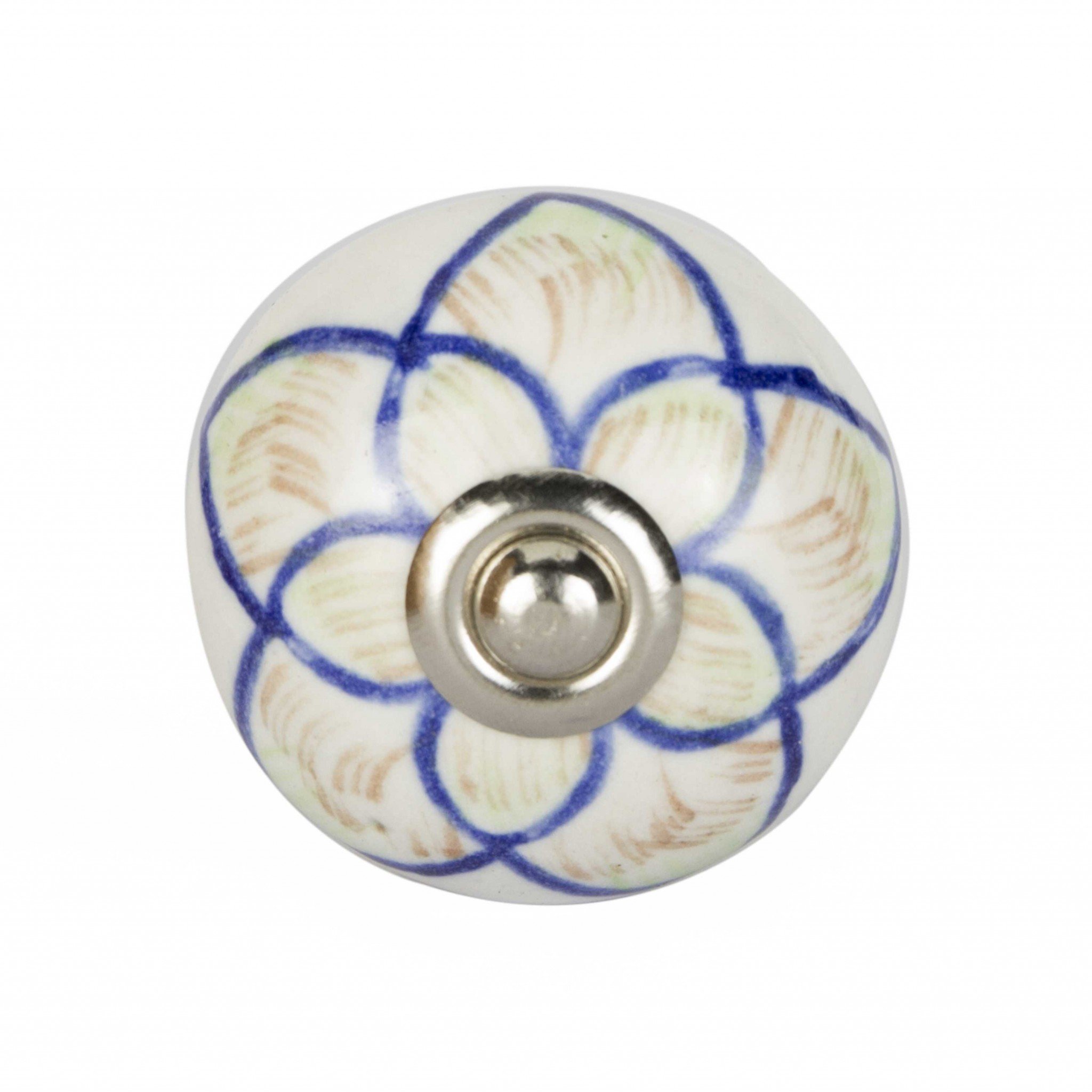 A vibrant 12 pack of 1.5" ceramic and metal knobs, showcasing unique hand-painted designs in multicolor.