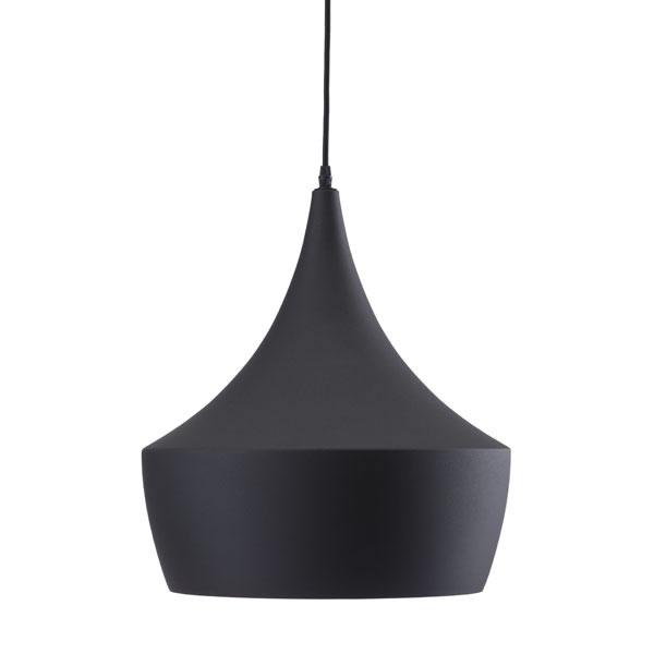 A stylish 15.7" aluminum metal ceiling lamp with a matte black finish and bronze accents, illuminating a modern living space.