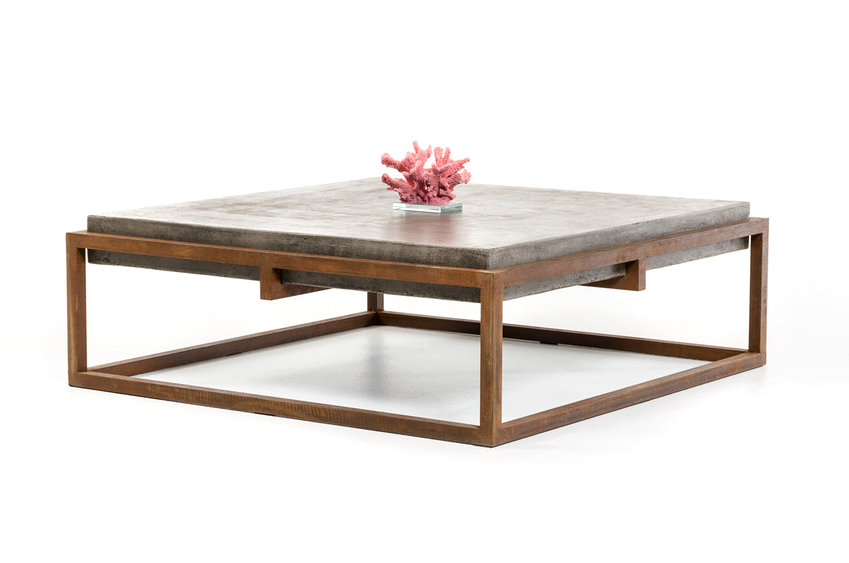 15-inch Concrete and Metal Coffee Table showcasing a contemporary design with a grey concrete top and a sturdy metal base, perfect for modern living spaces.