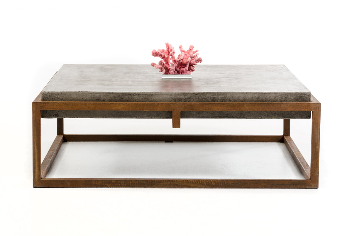 15-inch Concrete and Metal Coffee Table showcasing a contemporary design with a grey concrete top and a sturdy metal base, perfect for modern living spaces.