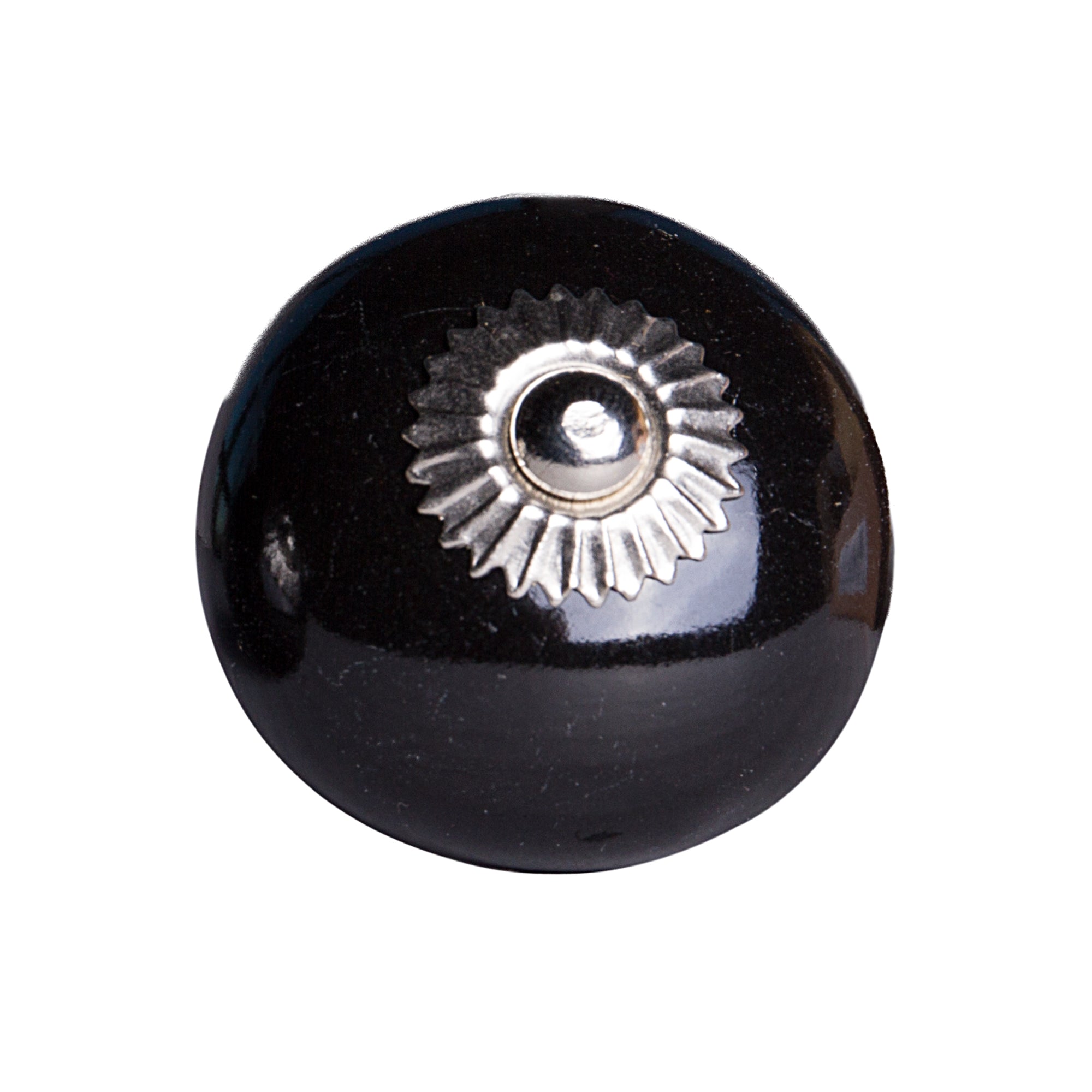 A set of 8 hand-painted ceramic black knobs, each measuring 1.5 inches, showcasing vibrant colors and vintage design, perfect for cabinets and drawers.