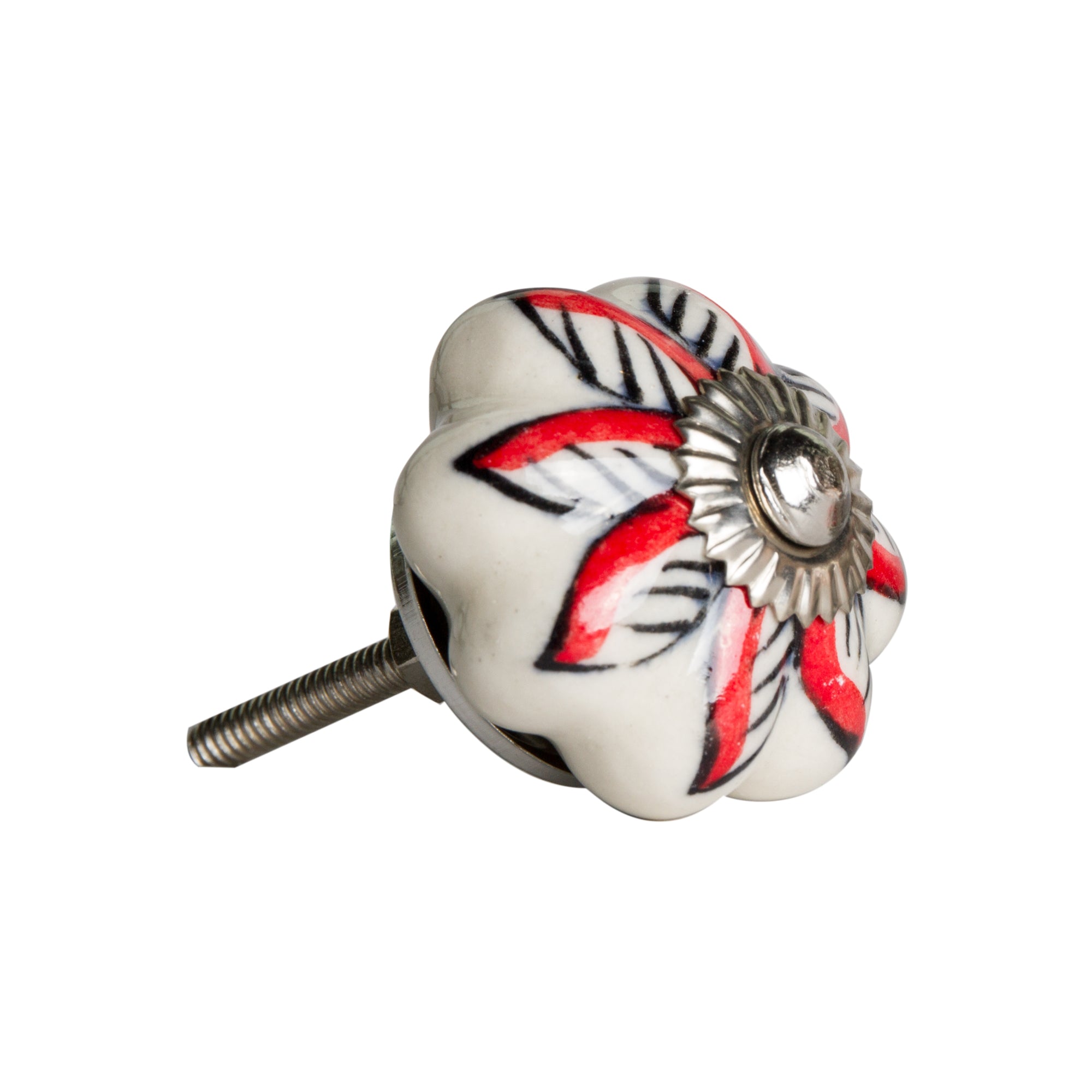 A vibrant 12 pack of ceramic metal knobs, each measuring 1.5 inches, showcasing unique hand-painted designs in multicolor, perfect for home decor.