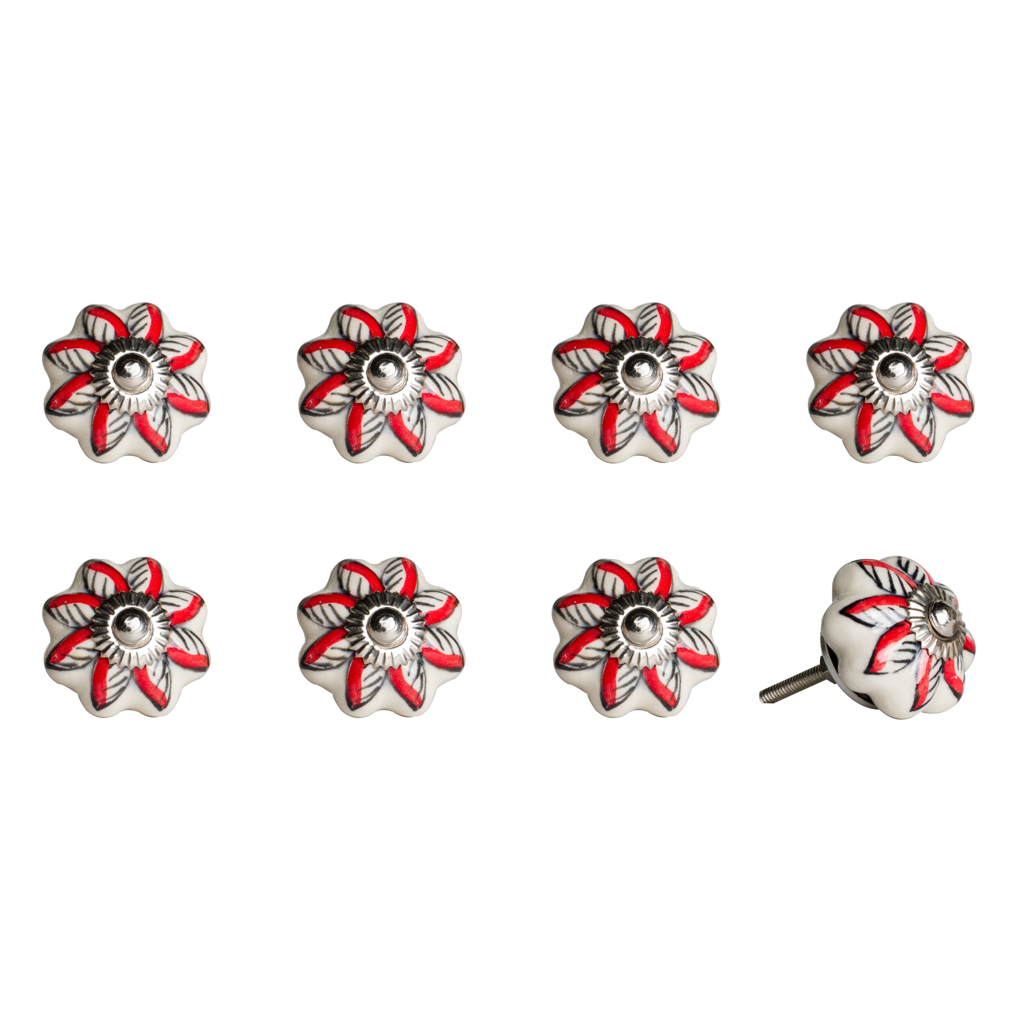 A vibrant 8 pack of 1.5-inch ceramic knobs in multicolor, showcasing unique hand-painted designs perfect for furniture.