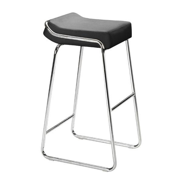 Two stylish black leatherette barstools with stainless steel and bamboo frame, perfect for kitchen or bar areas.