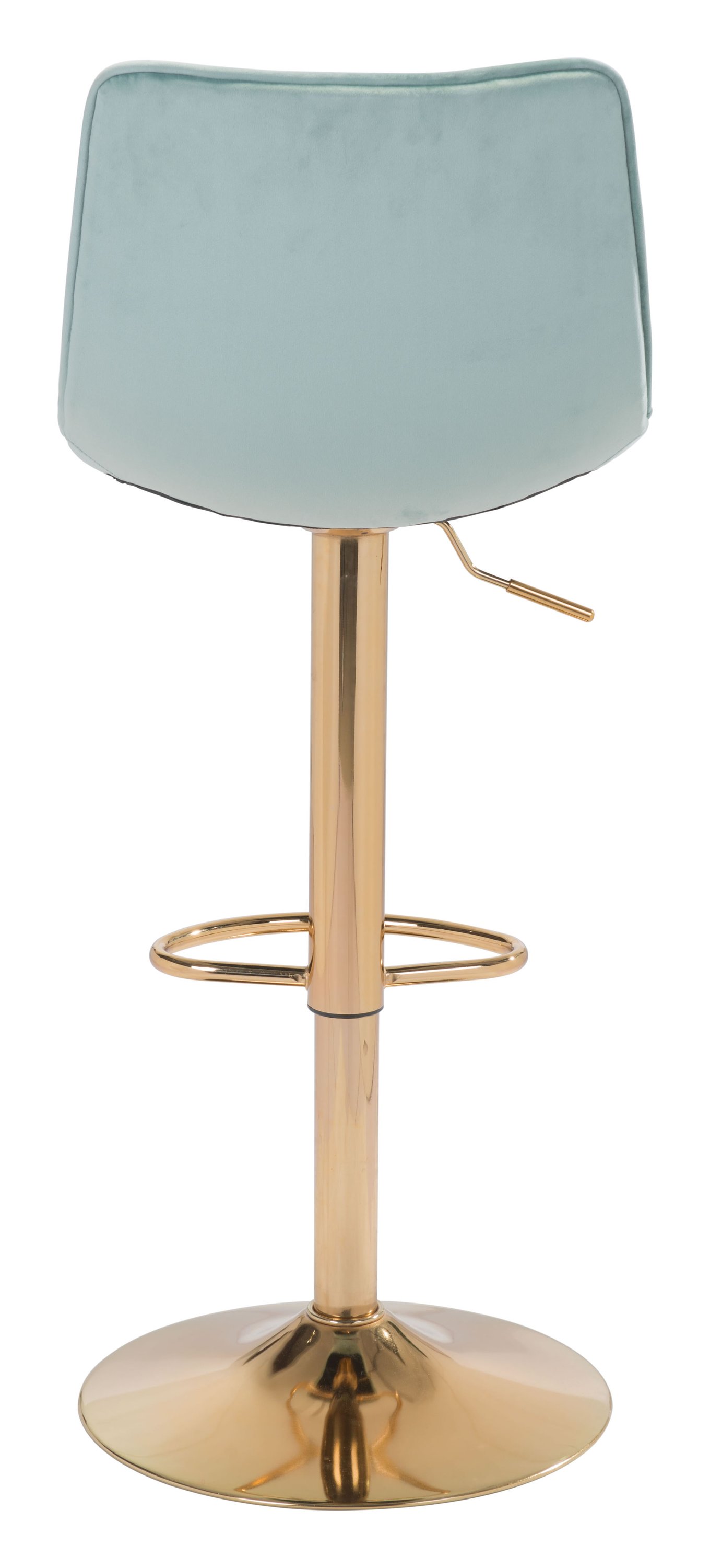 Elegant green and gold velvet barstool with soft upholstery and sturdy steel frame, perfect for stylish seating.