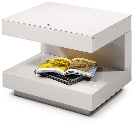 16-inch white glossy veneer nightstand with ample storage space and contemporary design, perfect for any room.