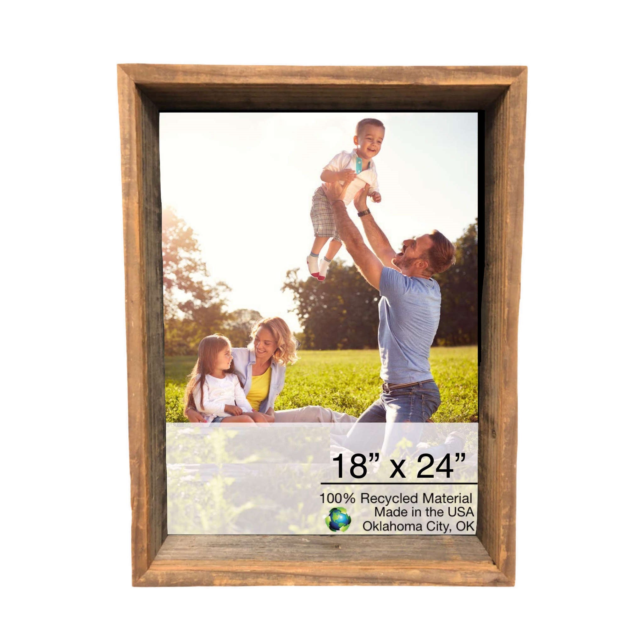 A rustic 16x20 natural weathered grey picture frame made from reclaimed wood, showcasing a beautiful handmade design.