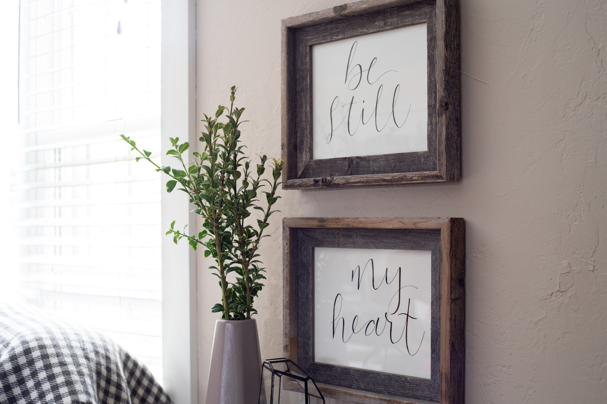 A rustic 16x20 natural weathered grey picture frame made from reclaimed wood, showcasing a beautiful handmade design.