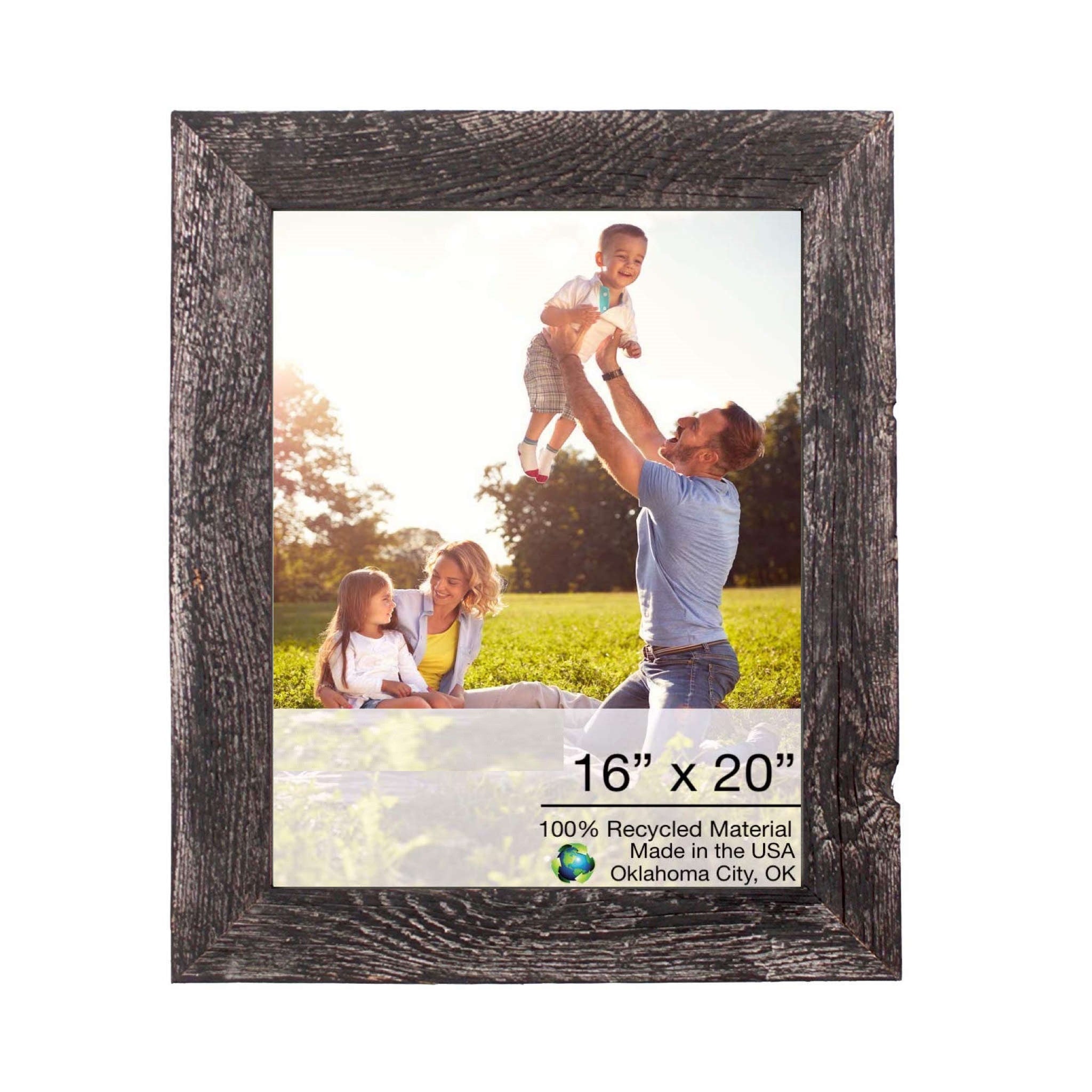 16x20 rustic smoky black picture frame made from reclaimed wood with plexiglass holder, showcasing a beautiful design for home decor.