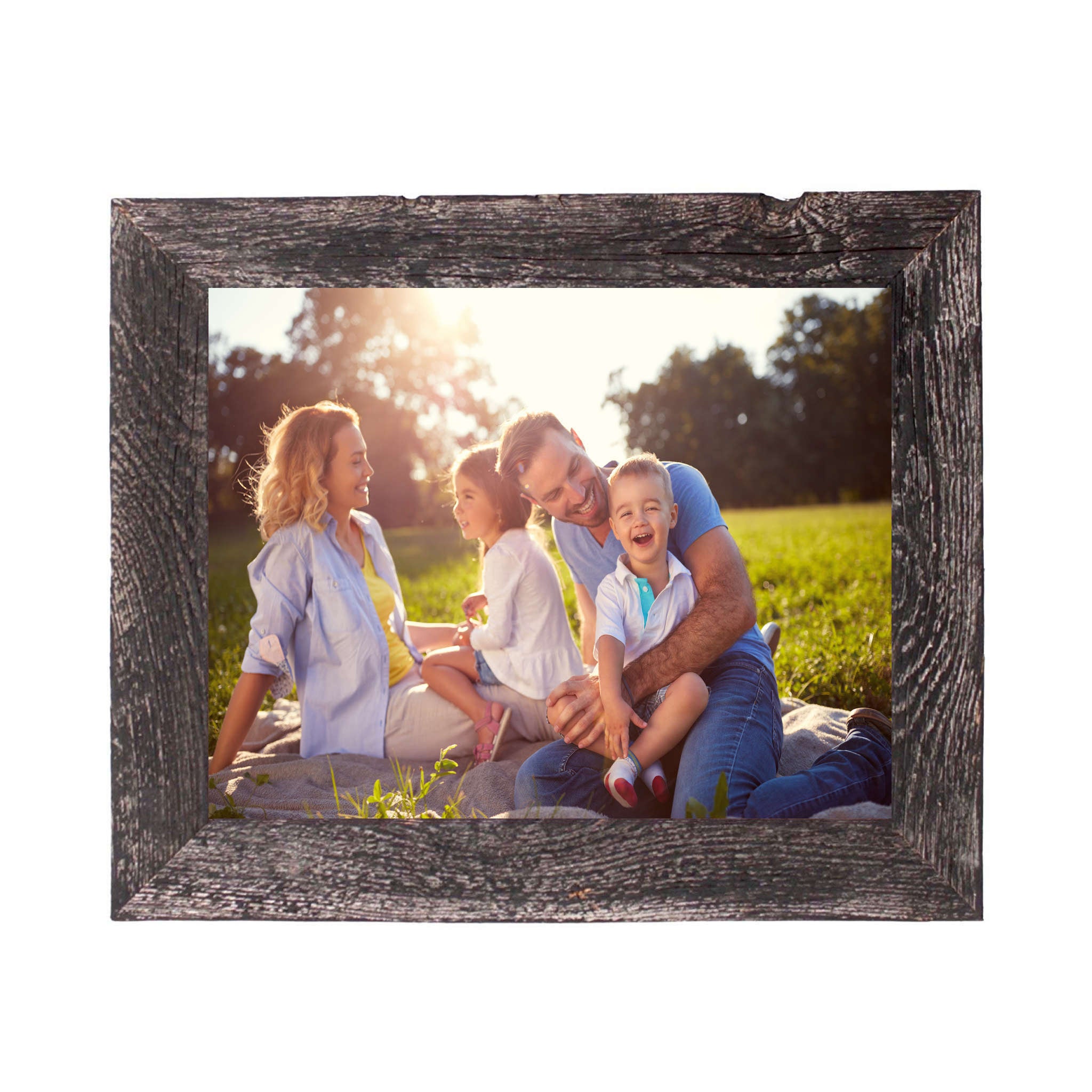 16x20 rustic smoky black picture frame made from reclaimed wood with plexiglass holder, showcasing a beautiful design for home decor.