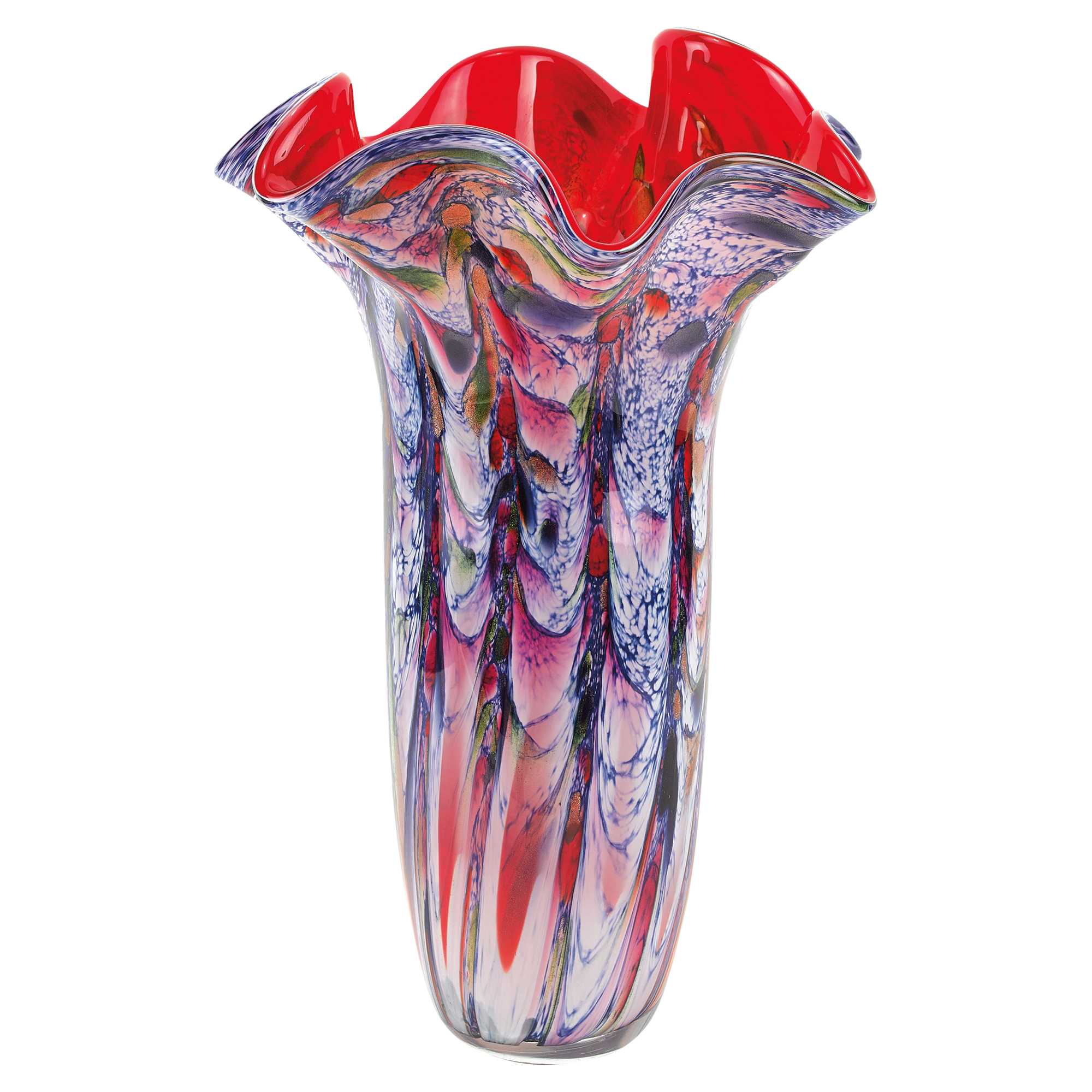 A stunning 17 MultiColor Glass Art Napkin Vase showcasing vibrant colors and elegant design, perfect for displaying flowers.