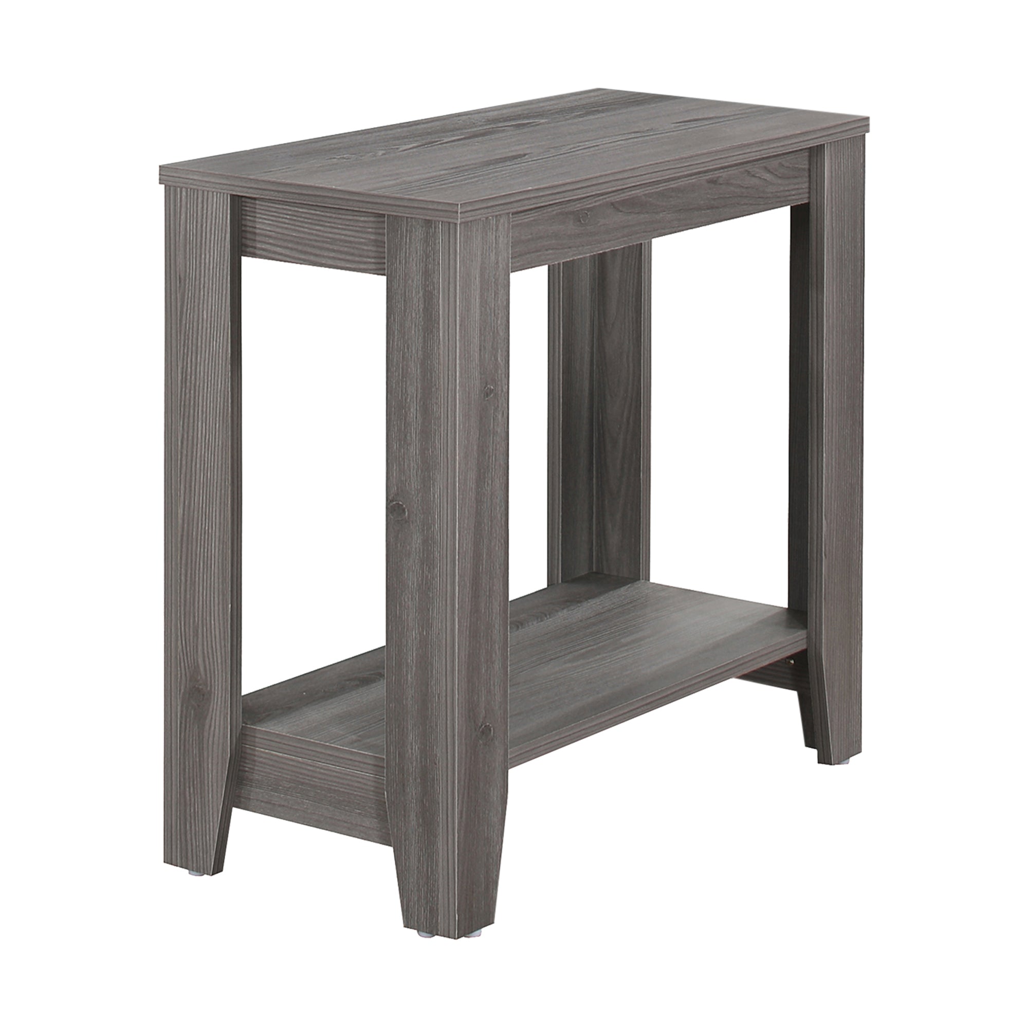 Stylish grey particle board laminate accent table measuring 11.75x23.75x22 inches, perfect for home decor.