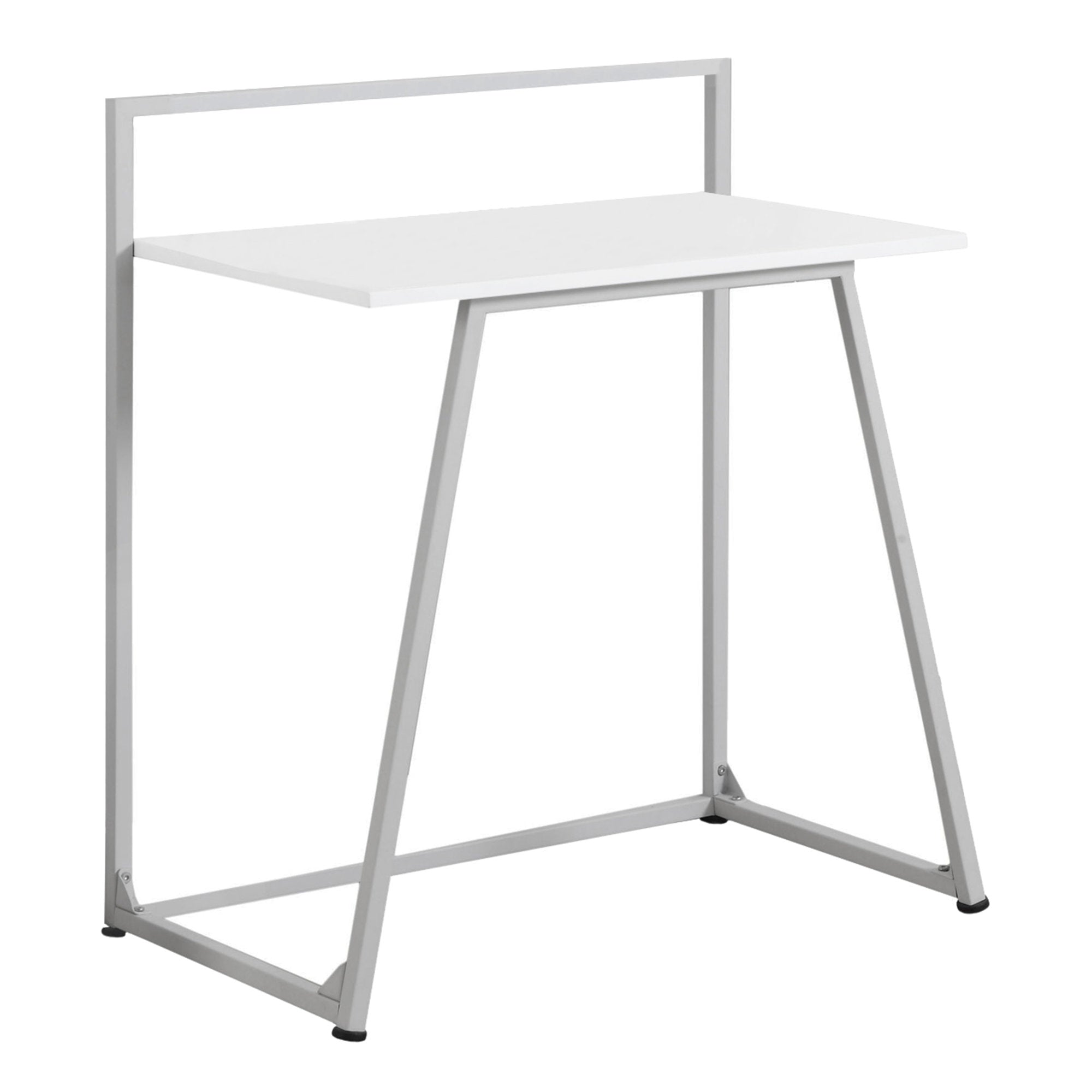 A modern white MDF metal computer desk with a glossy finish, featuring a rectangular shape and clean lines, perfect for home or office use.