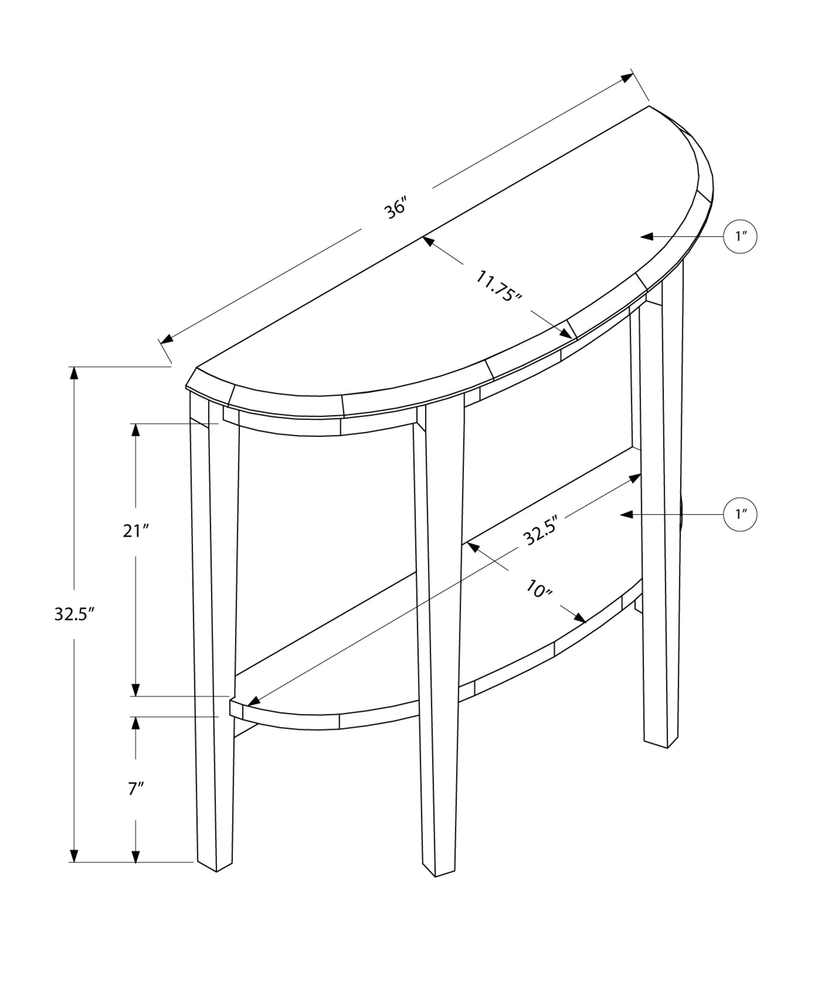 A stylish white finish accent table with a curved half-moon shape and tapered legs, perfect for enhancing living spaces.