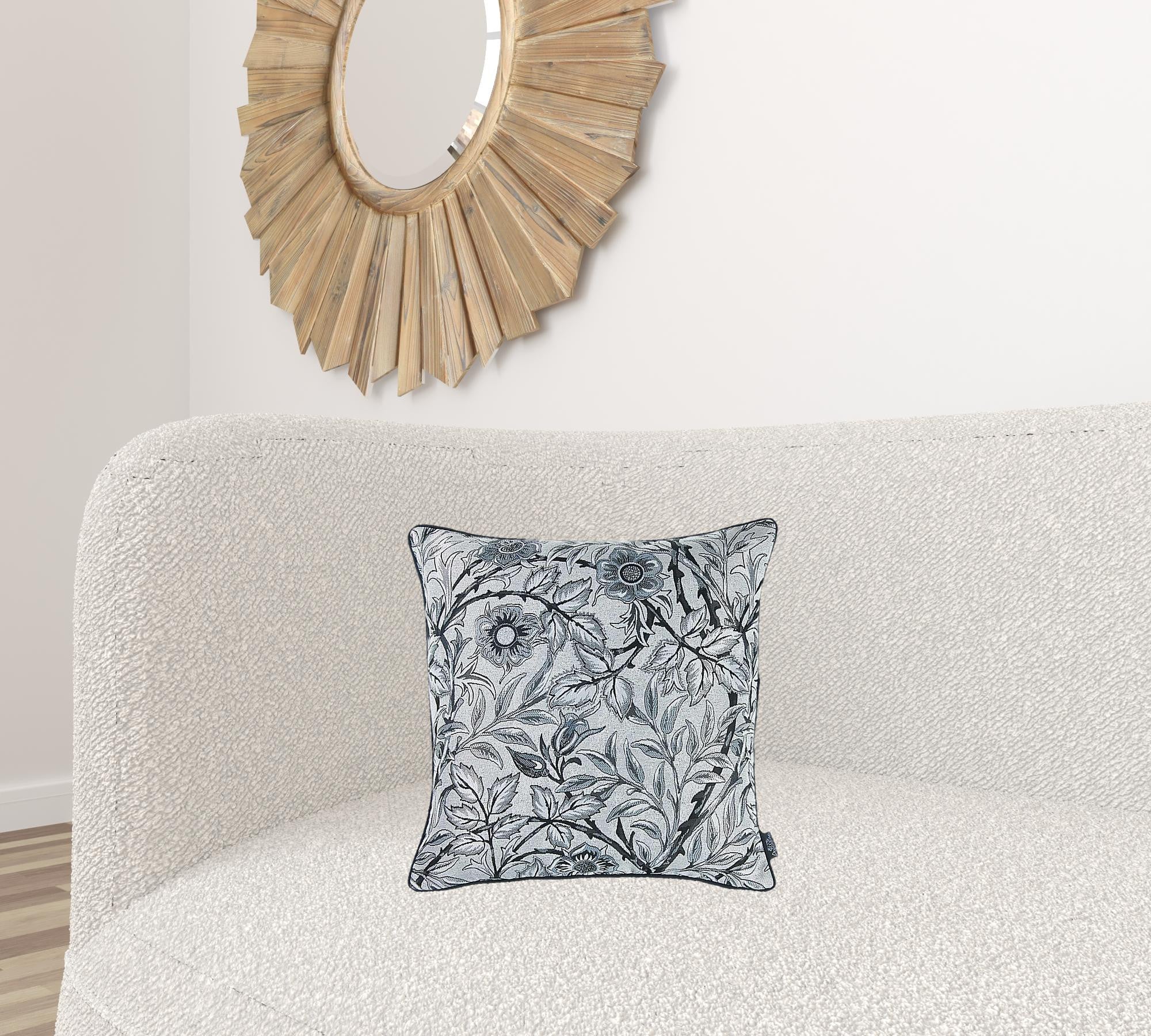 17x17 Grey Jacquard Artistic Leaf Decorative Throw Pillow showcasing intricate leaf design and luxurious fabric.