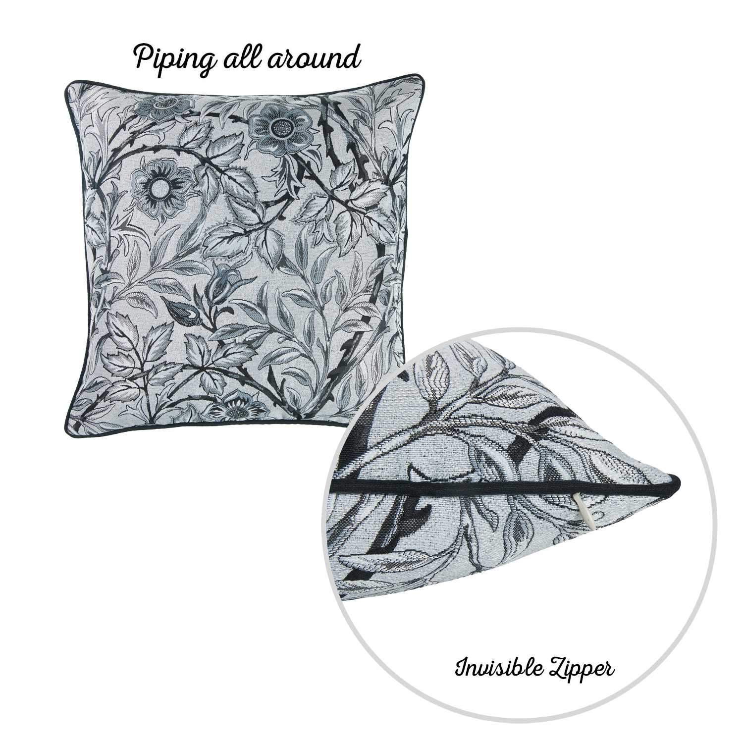 17x17 Grey Jacquard Artistic Leaf Decorative Throw Pillow showcasing intricate leaf design and luxurious fabric.