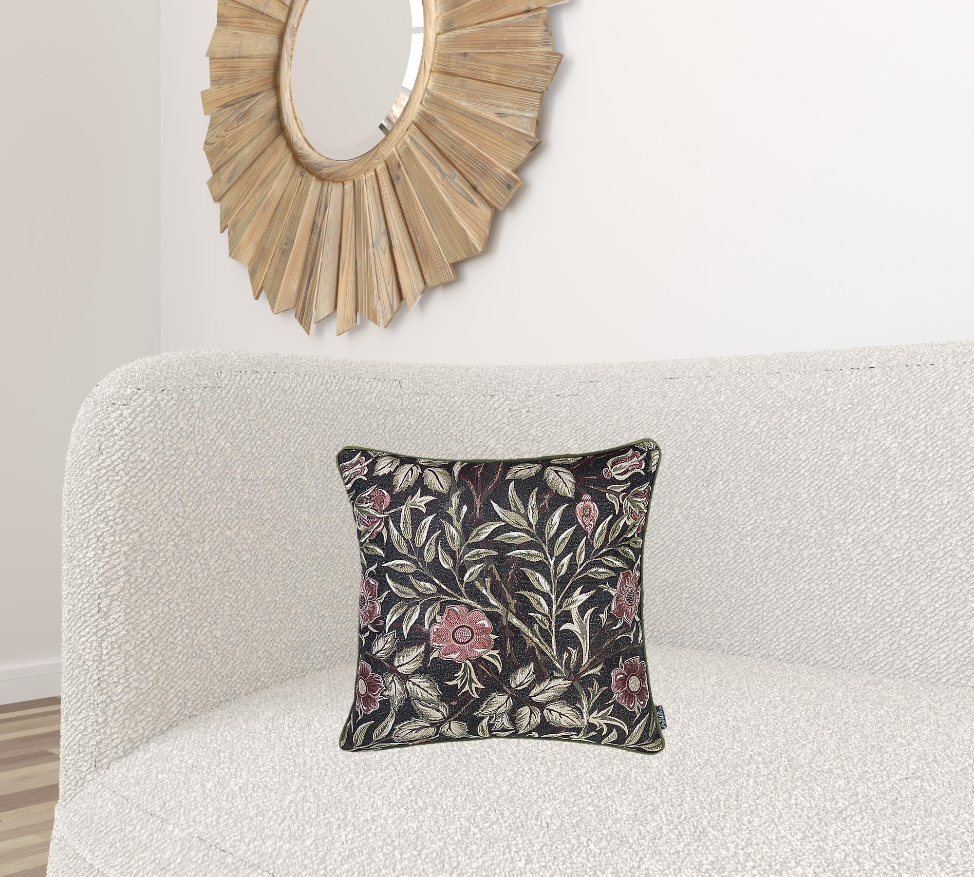 17x17 inches Jacquard Artistic Leaf Decorative Throw Pillow with vibrant colors and hidden zipper closure, showcasing a luxurious leaf design.