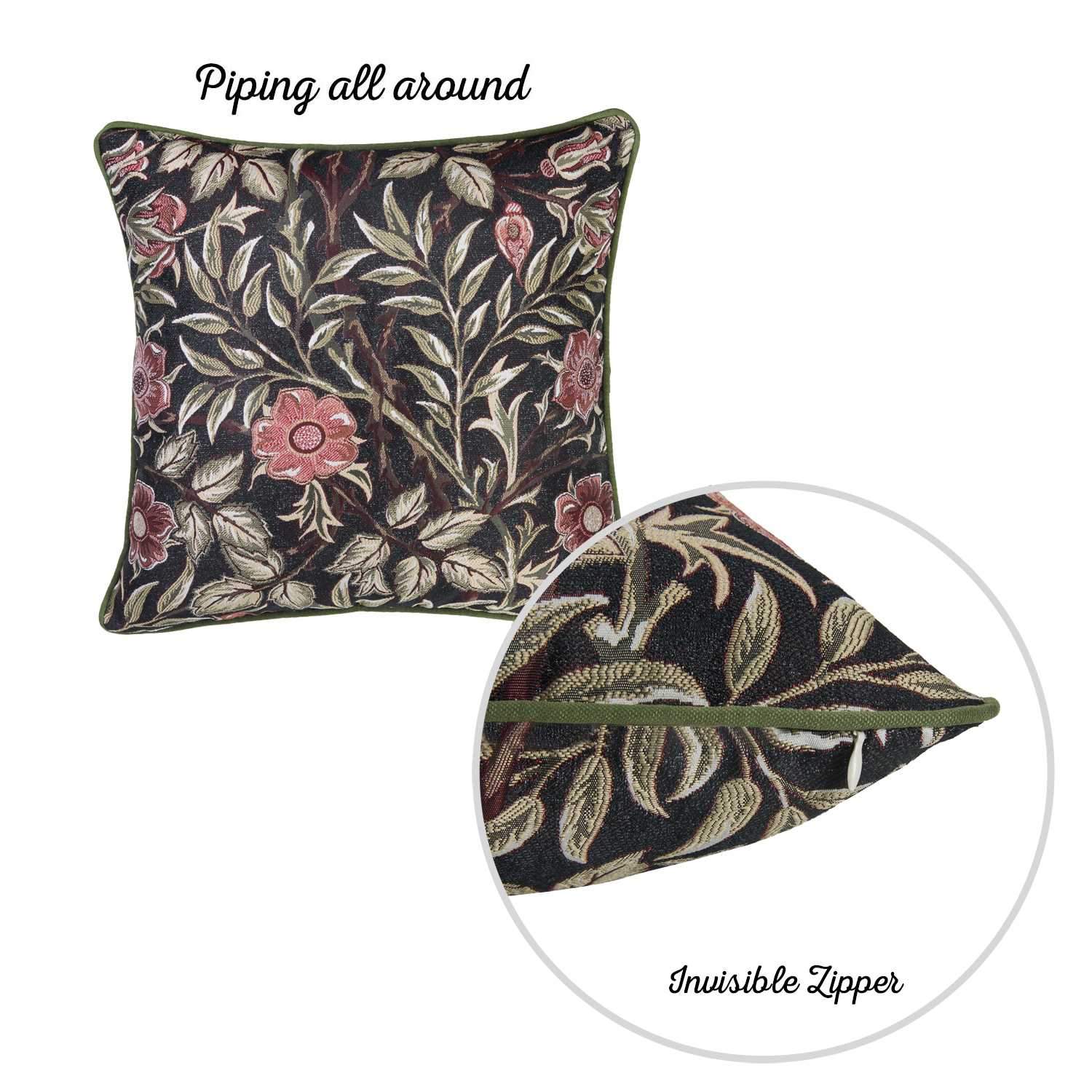 17x17 inches Jacquard Artistic Leaf Decorative Throw Pillow with vibrant colors and hidden zipper closure, showcasing a luxurious leaf design.