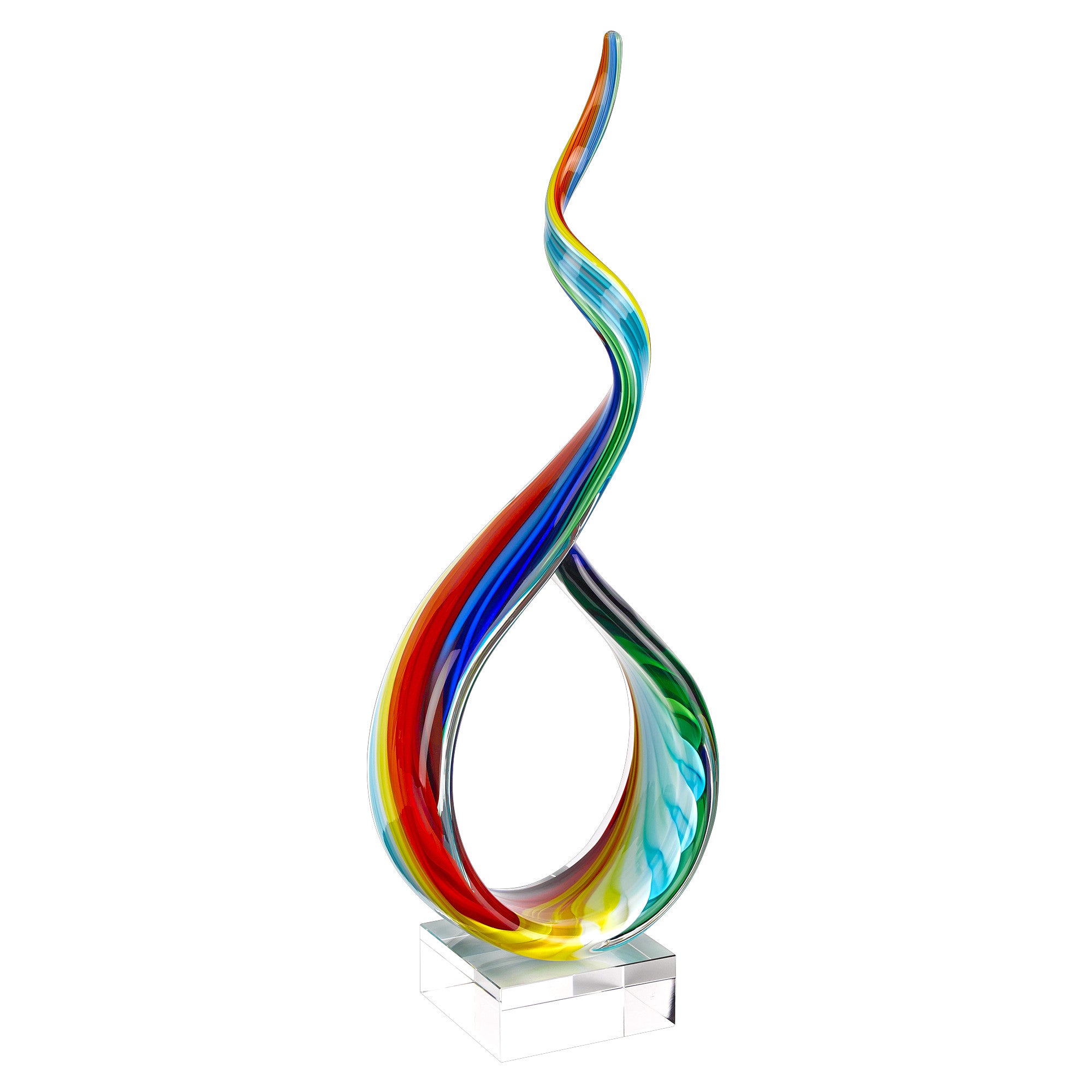 A stunning 18-inch multicolor art glass centerpiece on a crystal base, showcasing vibrant colors and elegant design, perfect for home decor.