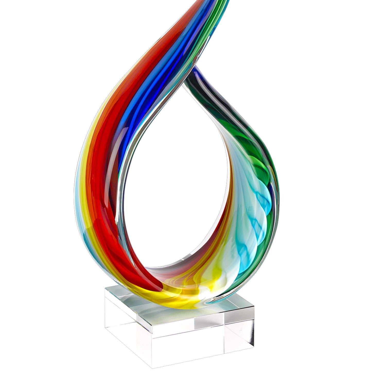 A stunning 18-inch multicolor art glass centerpiece on a crystal base, showcasing vibrant colors and elegant design, perfect for home decor.