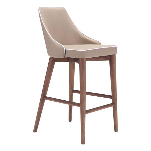 Elegant 18-inch beige leatherette counter chair with slim wing back design and contrasting trim, featuring a sturdy wooden base in walnut finish.