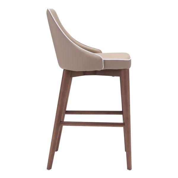 Elegant 18-inch beige leatherette counter chair with slim wing back design and contrasting trim, featuring a sturdy wooden base in walnut finish.