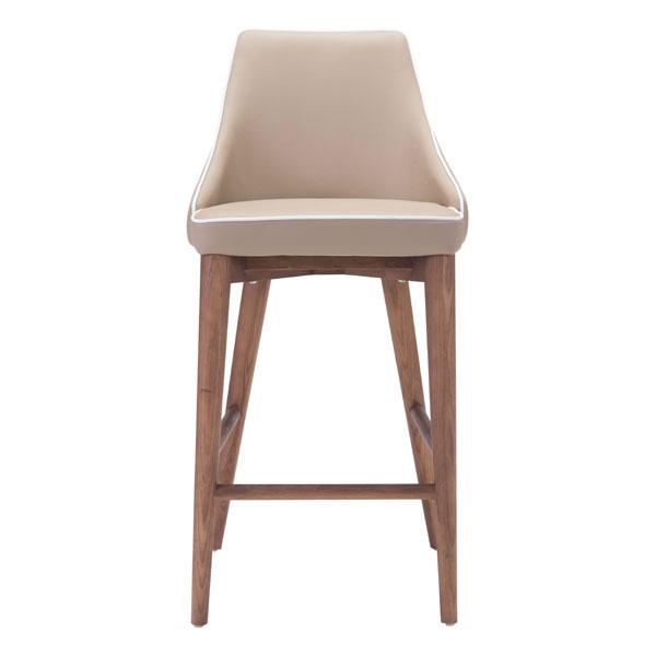 Elegant 18-inch beige leatherette counter chair with slim wing back design and contrasting trim, featuring a sturdy wooden base in walnut finish.