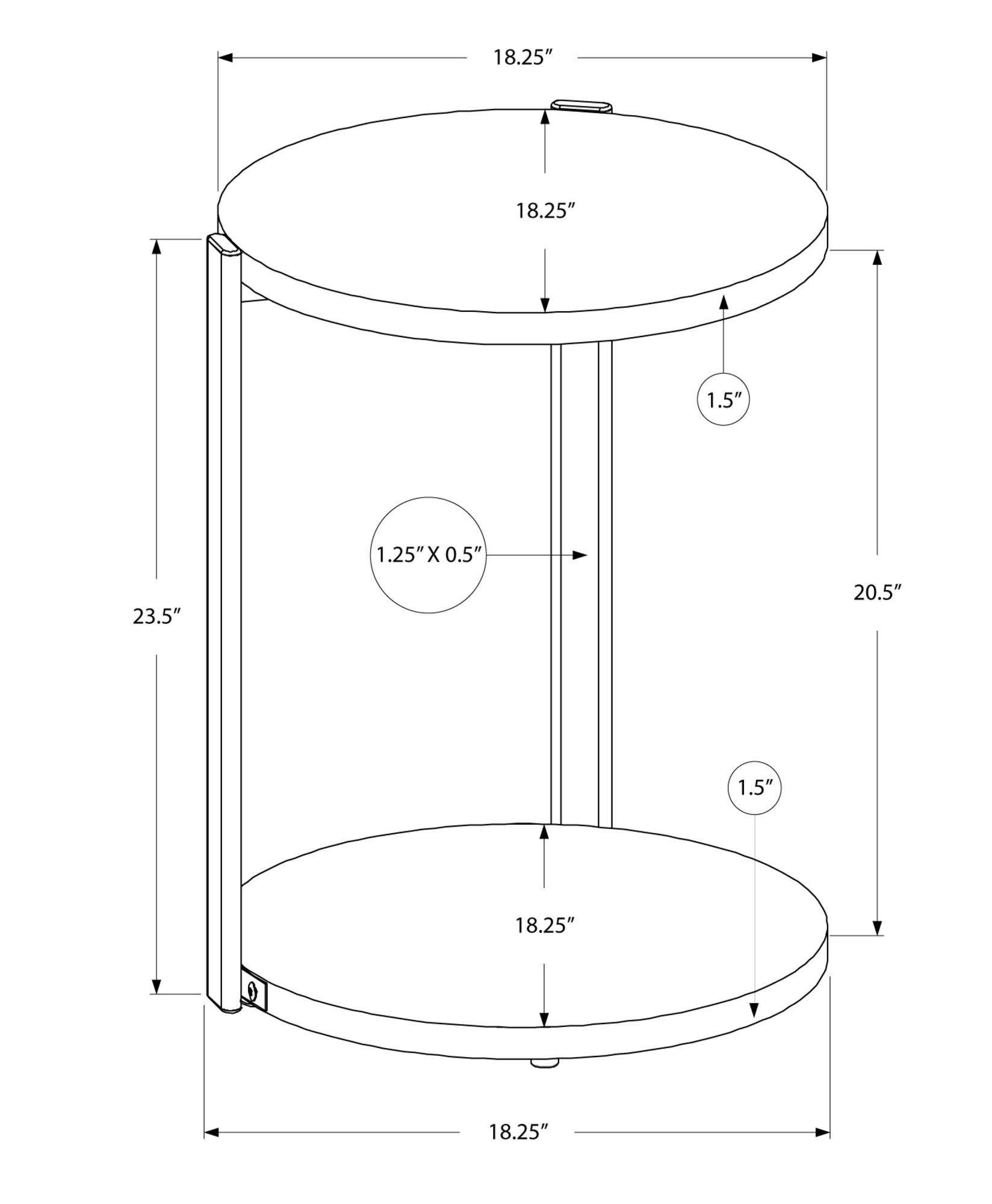 Elegant white finish laminate metal accent table, measuring 18.25 inches by 18.25 inches by 23.5 inches, perfect for home decor.