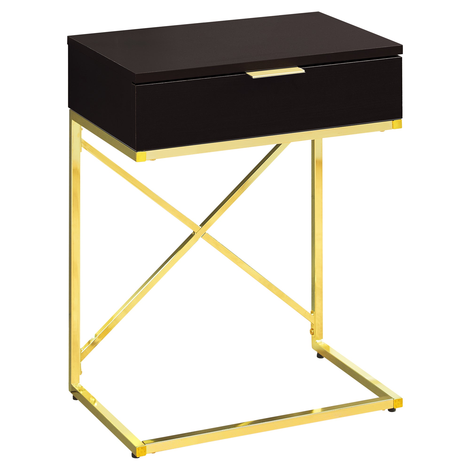 Elegant cappuccino finish gold metal accent table, perfect for living room decor.