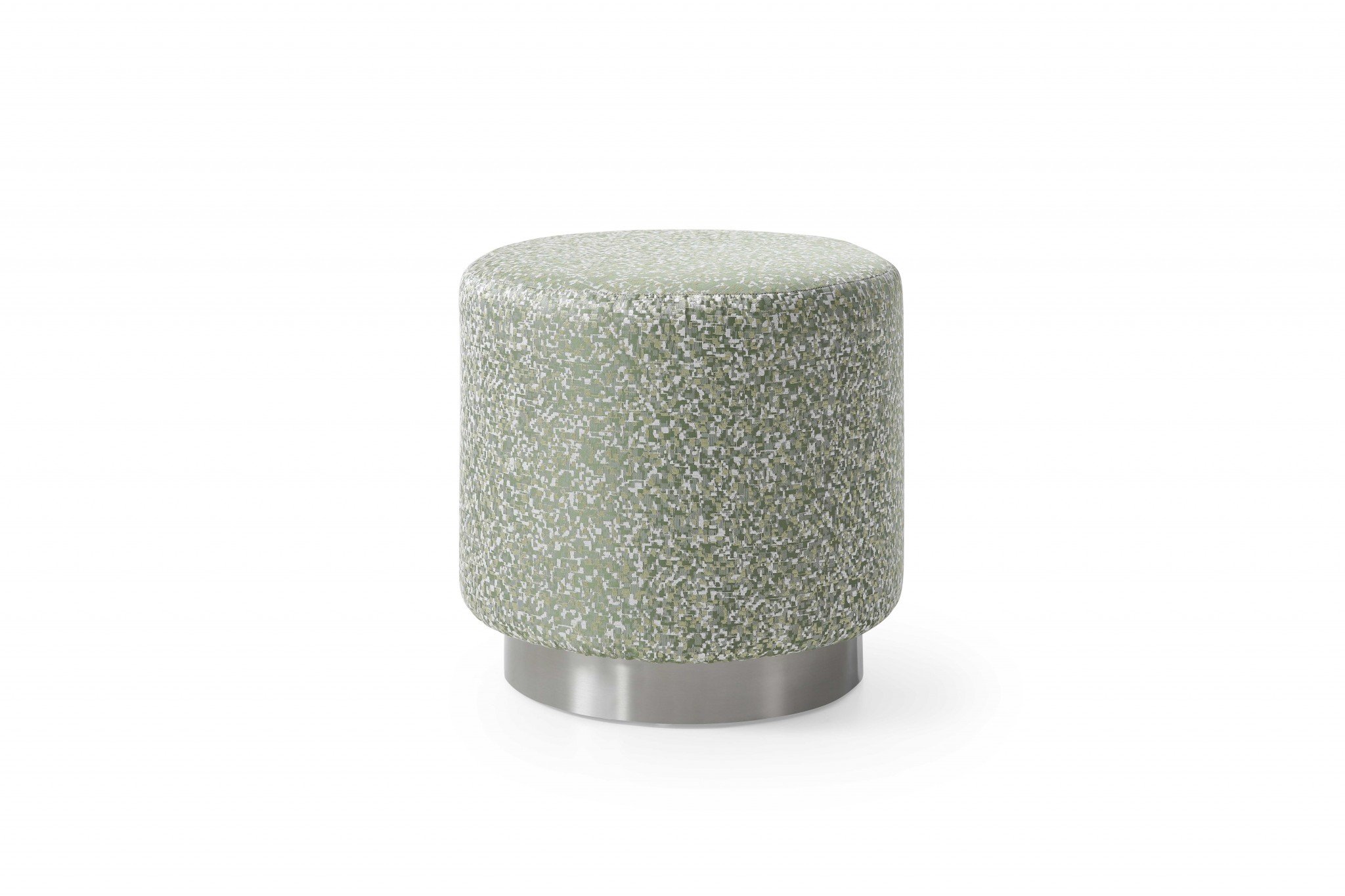 A stylish 18.5" green fabric steel ottoman with a contemporary design, perfect for home decor and relaxation.