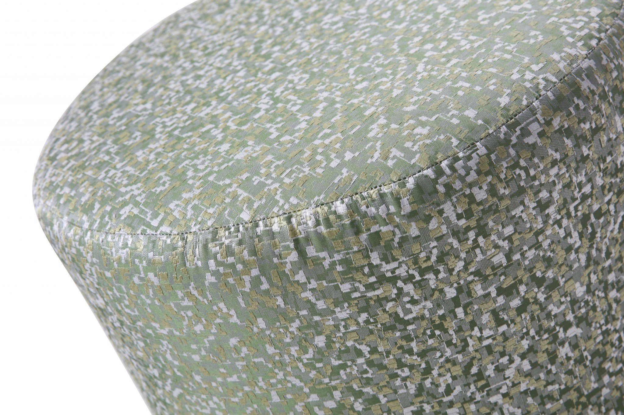 A stylish 18.5" green fabric steel ottoman with a contemporary design, perfect for home decor and relaxation.