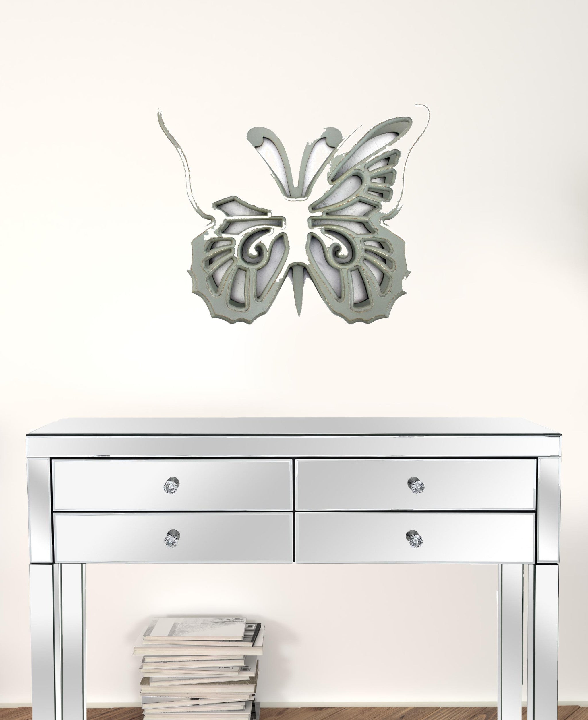 Gray rustic butterfly wooden wall decor, showcasing intricate design and elegant finish, perfect for enhancing indoor or outdoor spaces.