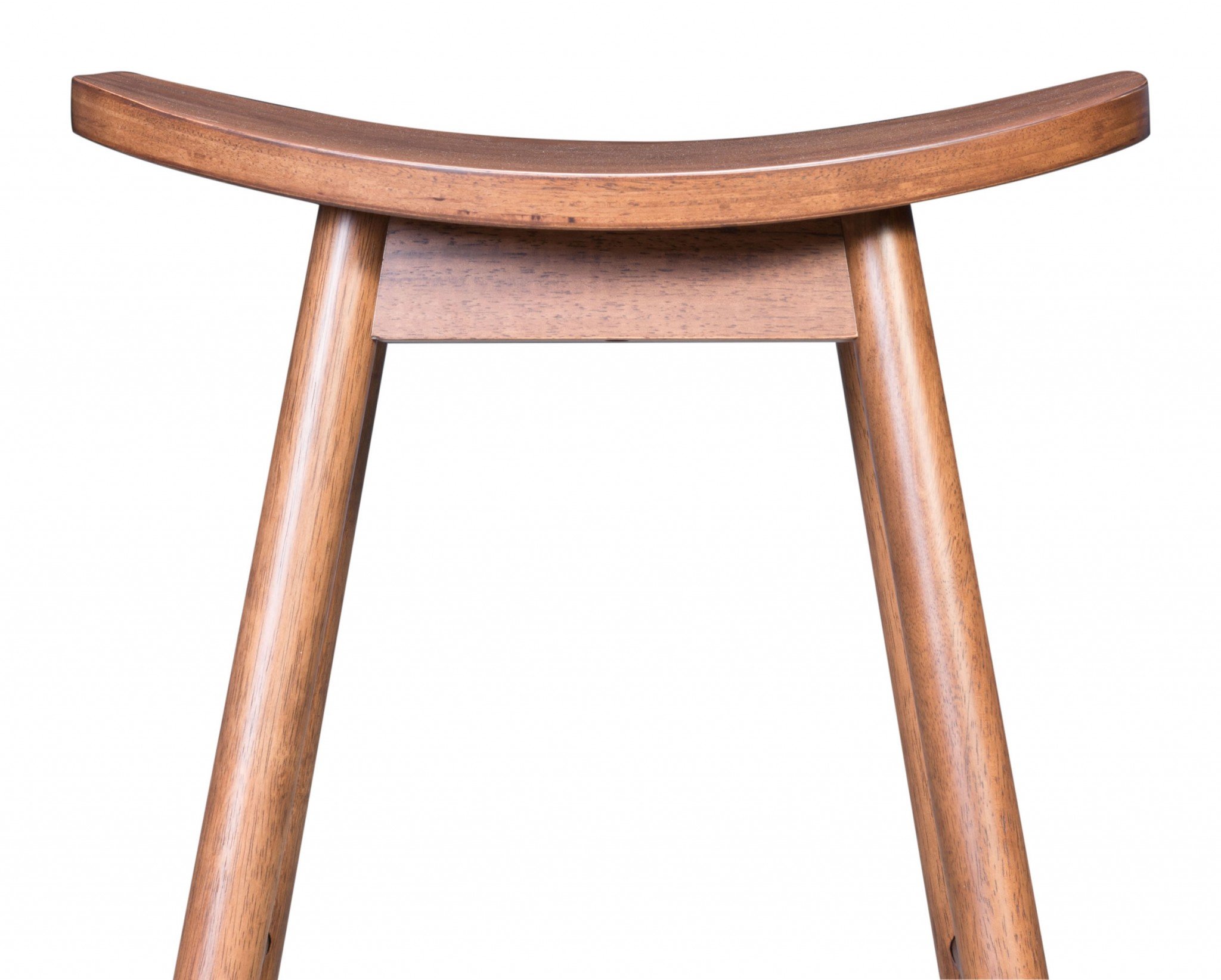 Elegant walnut wood veneer barstool set with contoured design and footrest.