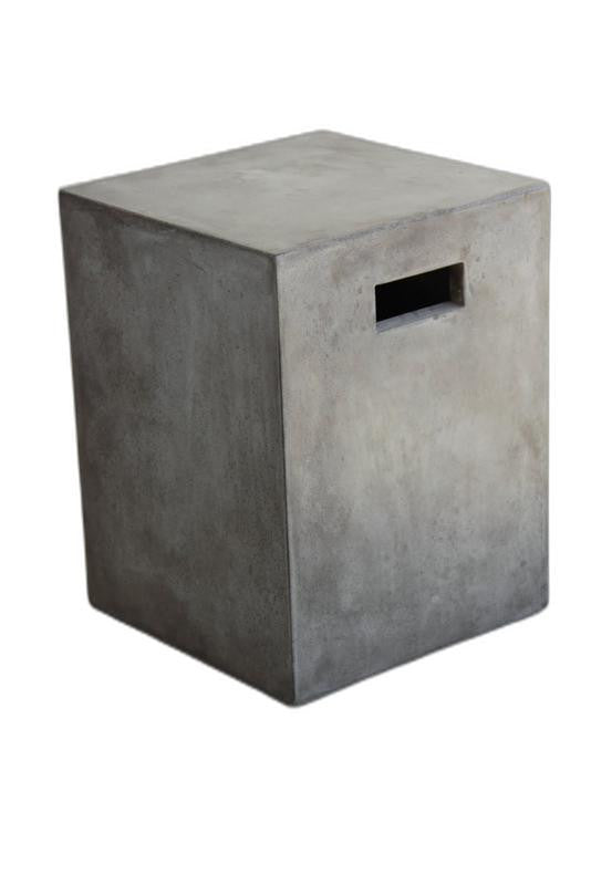 A stylish 18-inch concrete dining stool in dark grey, showcasing its modern design and durable construction.