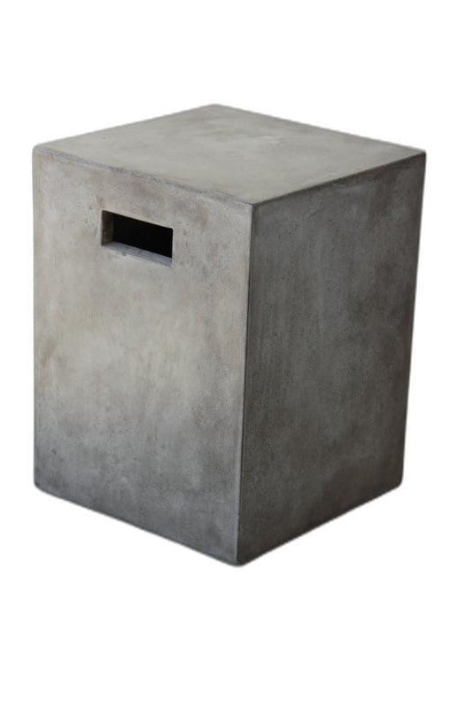 A stylish 18-inch concrete dining stool in dark grey, showcasing its modern design and durable construction.