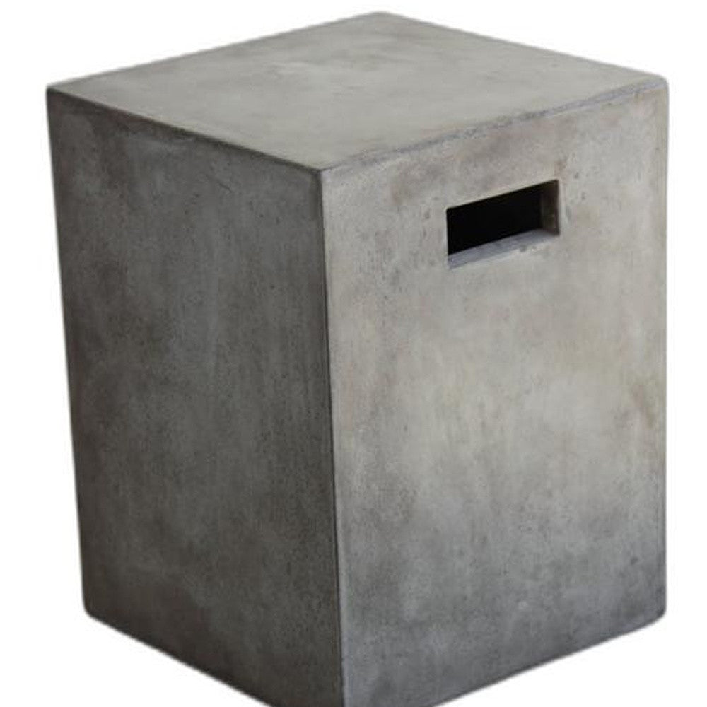 A stylish 18-inch concrete dining stool in dark grey, showcasing its modern design and durable construction.