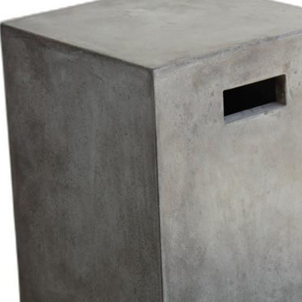 A stylish 18-inch concrete dining stool in dark grey, showcasing its modern design and durable construction.