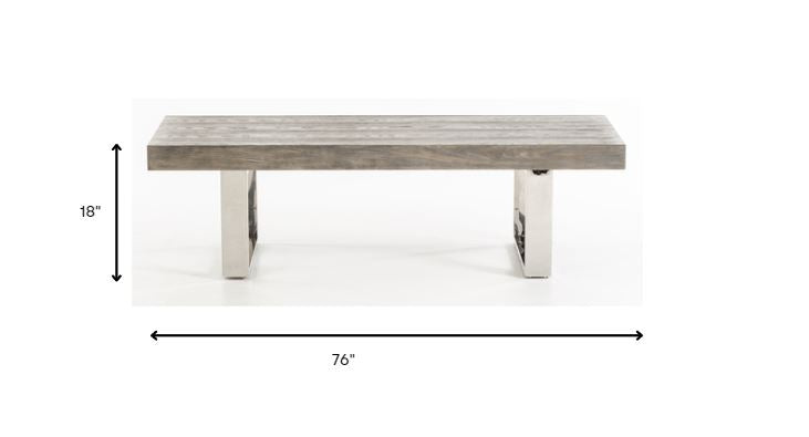 Elegant 18-inch grey brush veneer and stainless steel bench showcasing modern design and sturdy construction.