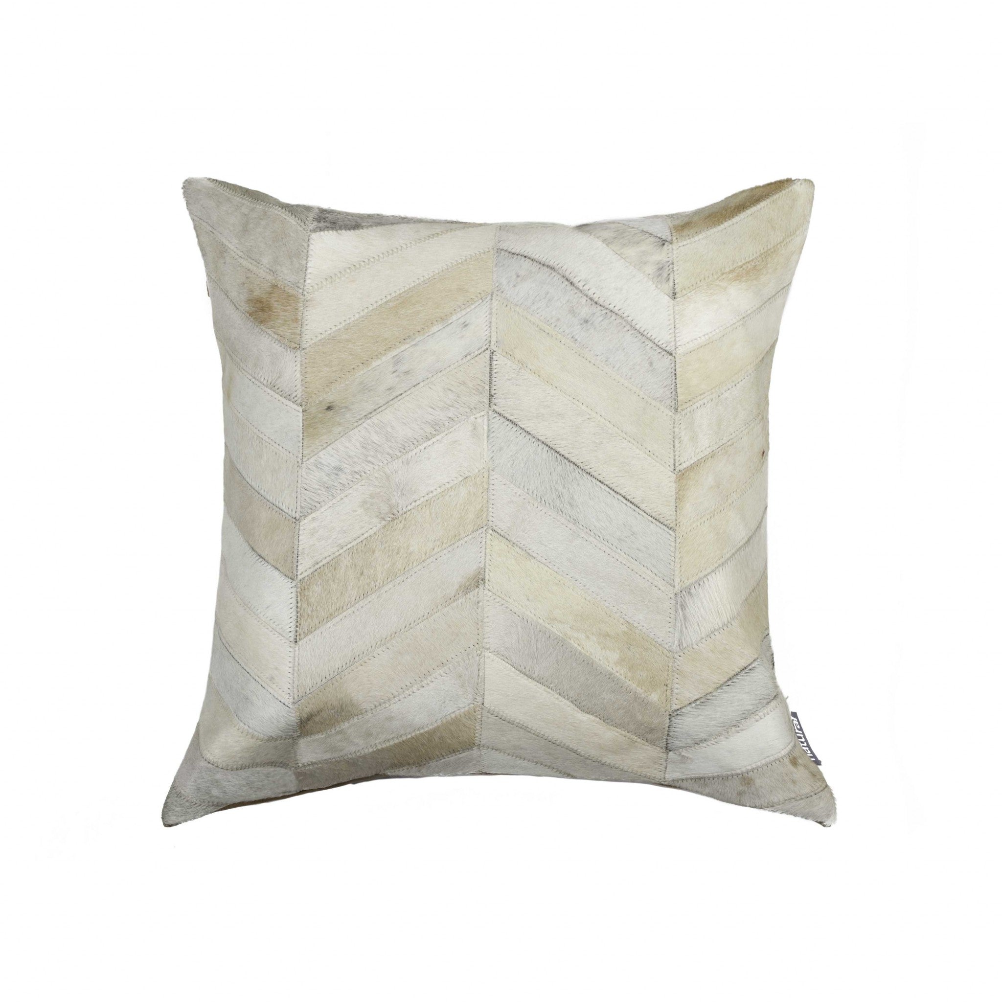 Luxurious 18x18 Enchanting Natural Torino Kobe Cowhide pillow showcasing unique mottling and texture, perfect for home decor.