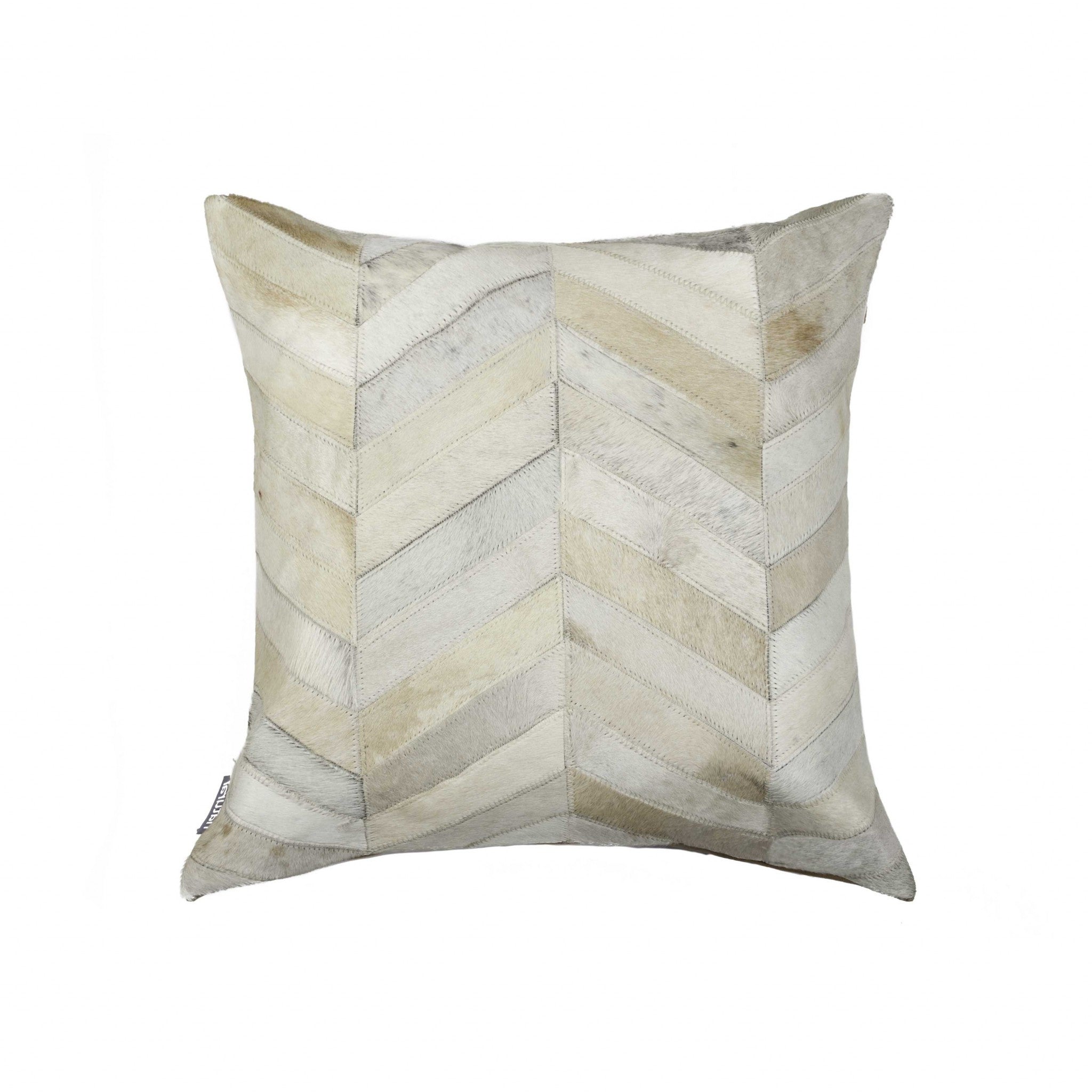 Luxurious 18x18 Enchanting Natural Torino Kobe Cowhide pillow showcasing unique mottling and texture, perfect for home decor.