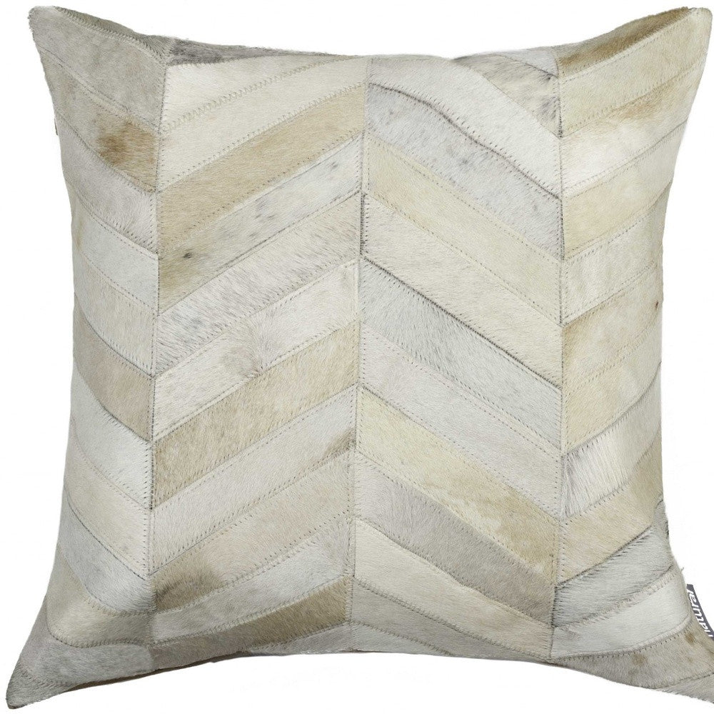 Luxurious 18x18 Enchanting Natural Torino Kobe Cowhide pillow showcasing unique mottling and texture, perfect for home decor.