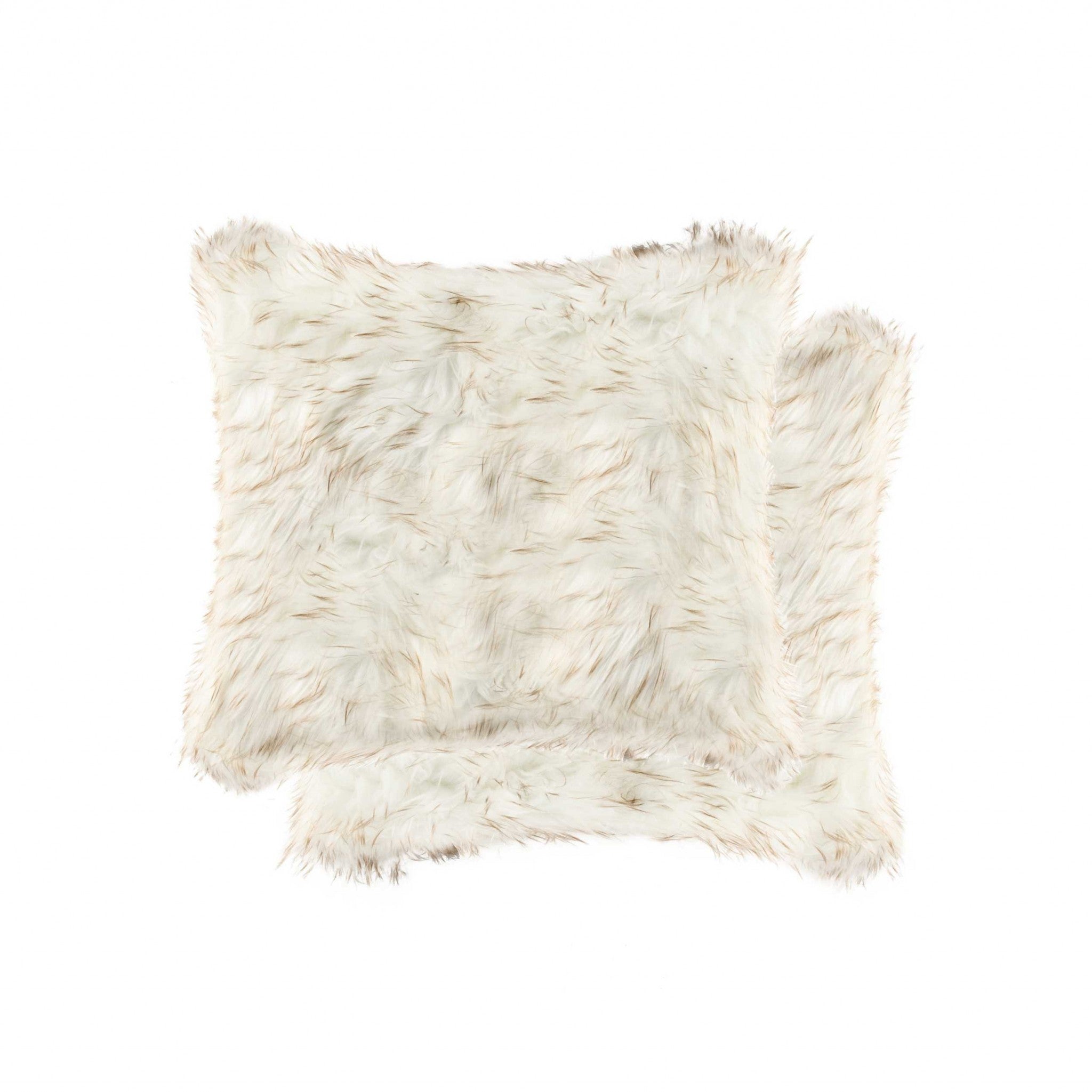 Two plush gradient tan faux pillows, 18x18 inches, showcasing a soft and luxurious texture, perfect for home decor.